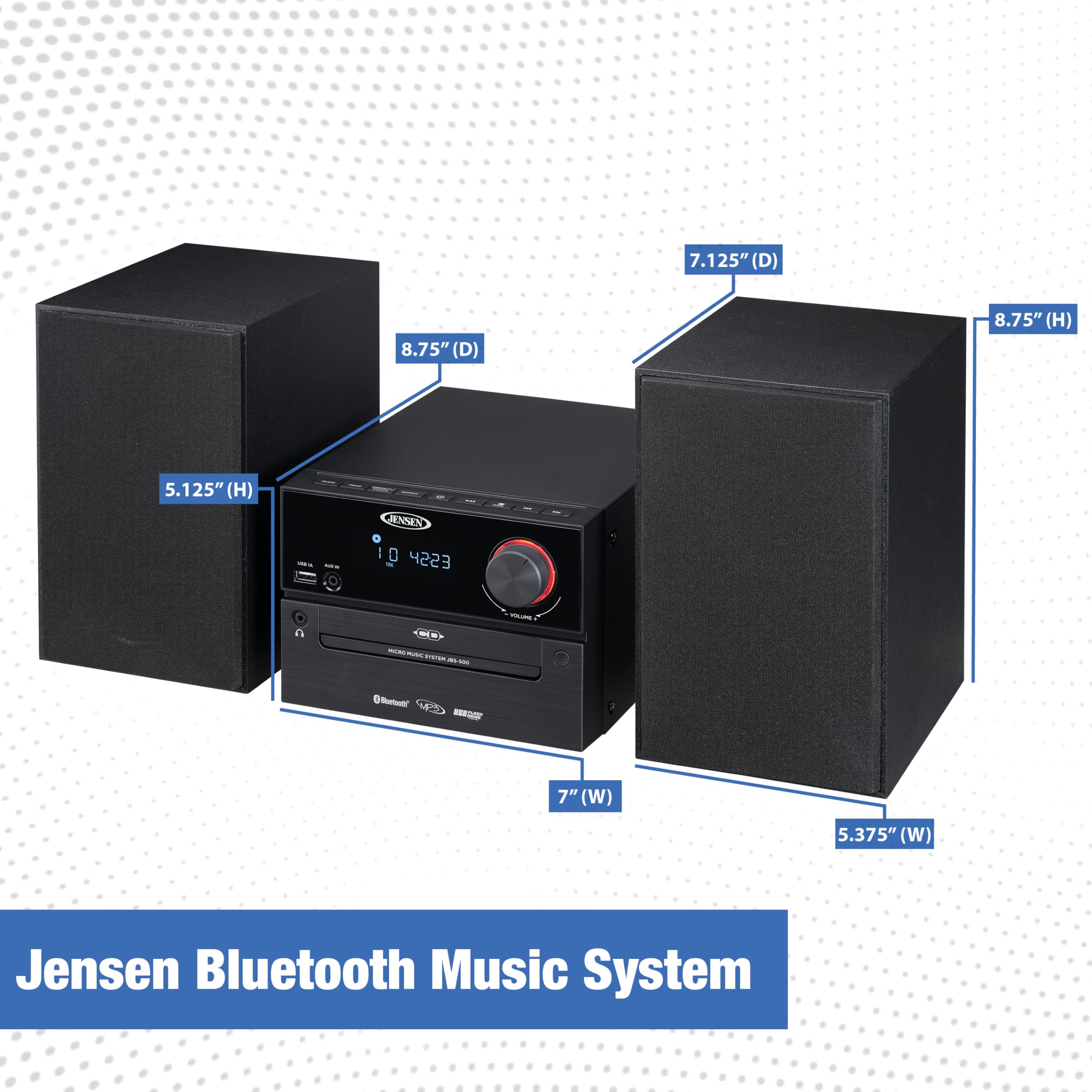 Jensen Professional Jbs 500 Modern Bluetooth Wireless Stereo Music System Home Cd Player, Mp3 Usb, Audio In, Headphone Jack, Fm