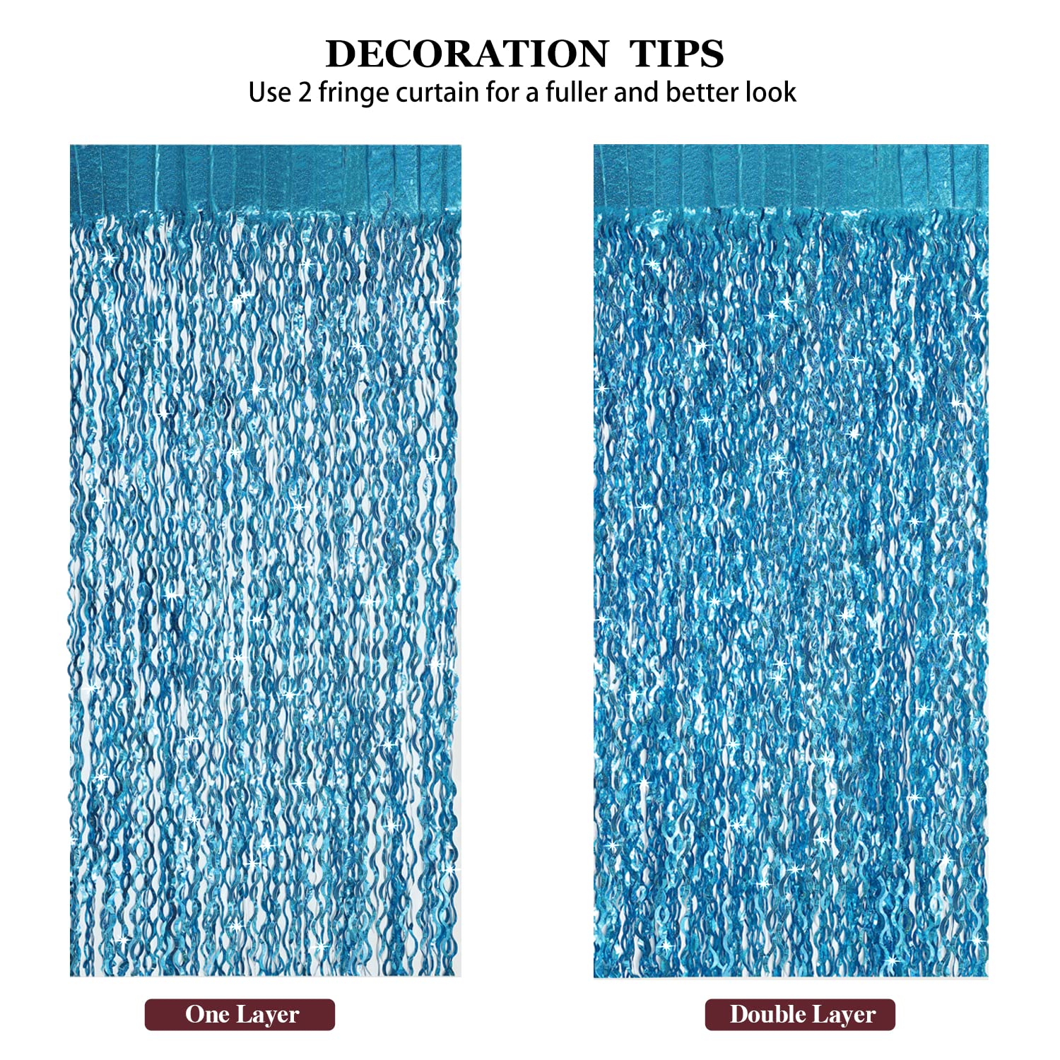 Cylmfc 3 Pack 3.3 Ft X 6.6 Ft Teal Foil Fringe Curtains   Sparkle Metallic Curtains Party Decorations Photo Booth Decorations Pa