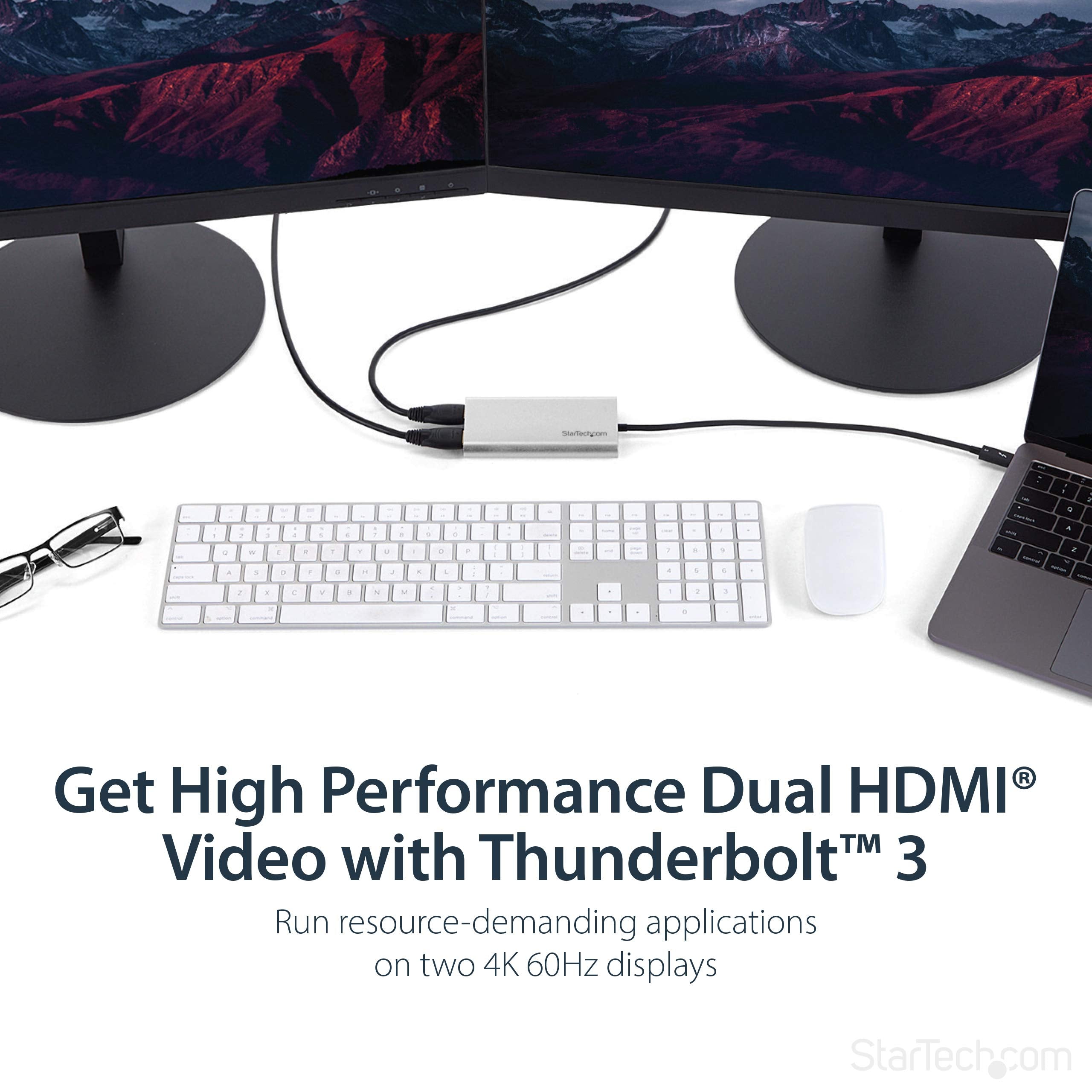 Startech.Com Thunderbolt 3 To Dual Hdmi 2.0 Adapter   4K 60Hz Thunderbolt 3 Certified   Dual Monitor Hdmi Video Converter Adapte