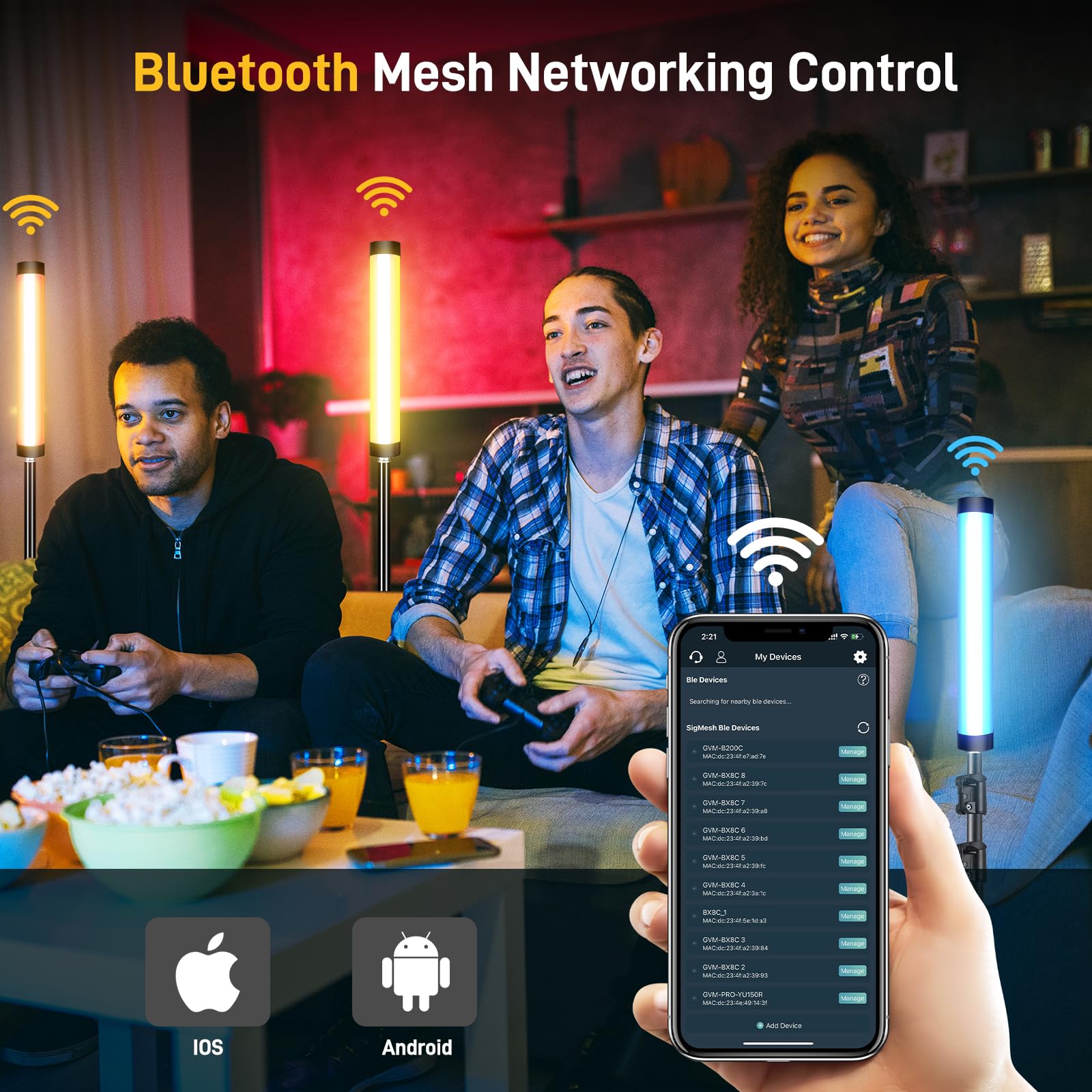 Gvm Bx8C Rgb Tube Light With Spotlight, Full Color Photography Handheld Led Video Lighting Wand Stick With Bluetooth Control, 6