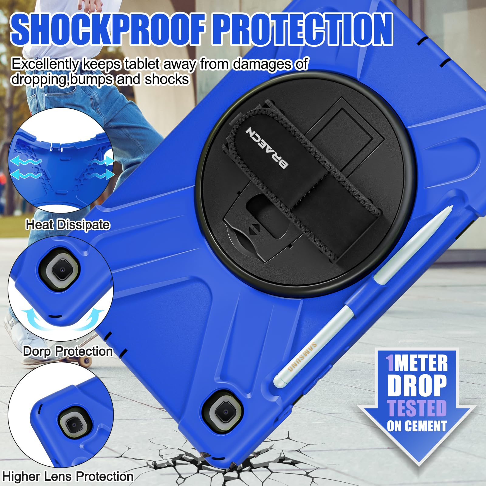 Braecnstock Case For Samsung Galaxy Tab S6 Lite 10.4 Inch 2024/2022/2020 (Sm P620/P610/P619) Shockproof Protective Cover With Ro