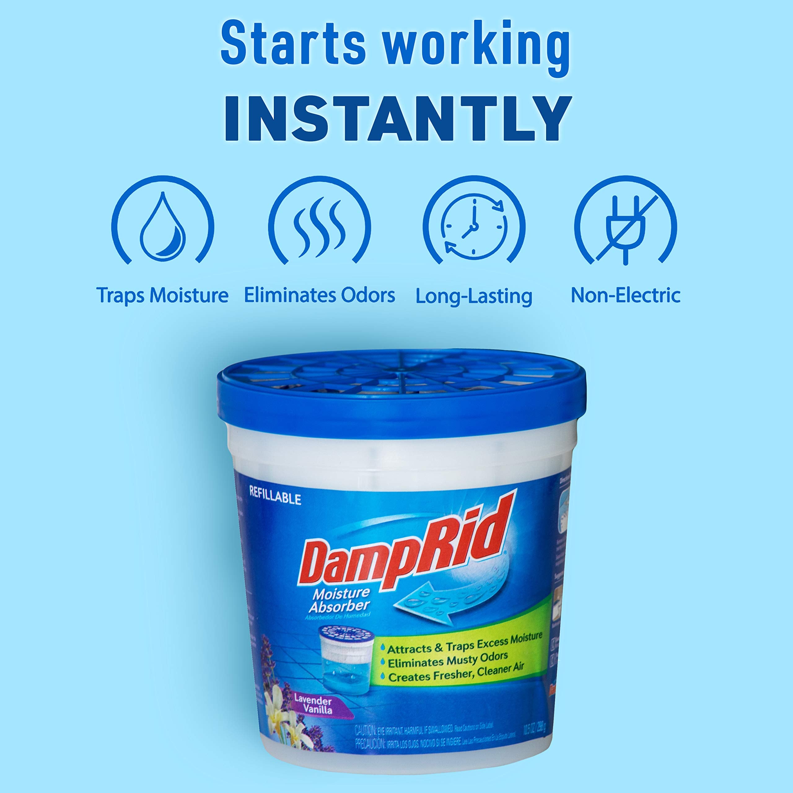 Damprid Absorber 10.5Oz Refillable Absorber Traps Moisture For Fresher, Cleaner Air, 10.5Oz Cups   4 Pack, Blue, 4 Count
