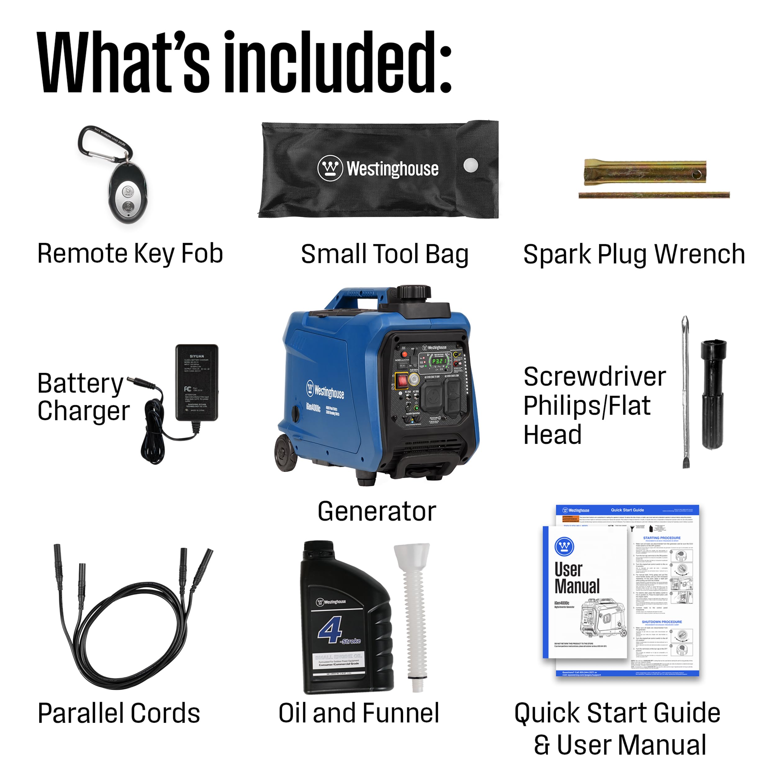 Westinghouse Outdoor Power Equipment 4000 Peak Watt Super Quiet Portable Inverter Generator, Remote Electric Start With Auto Cho