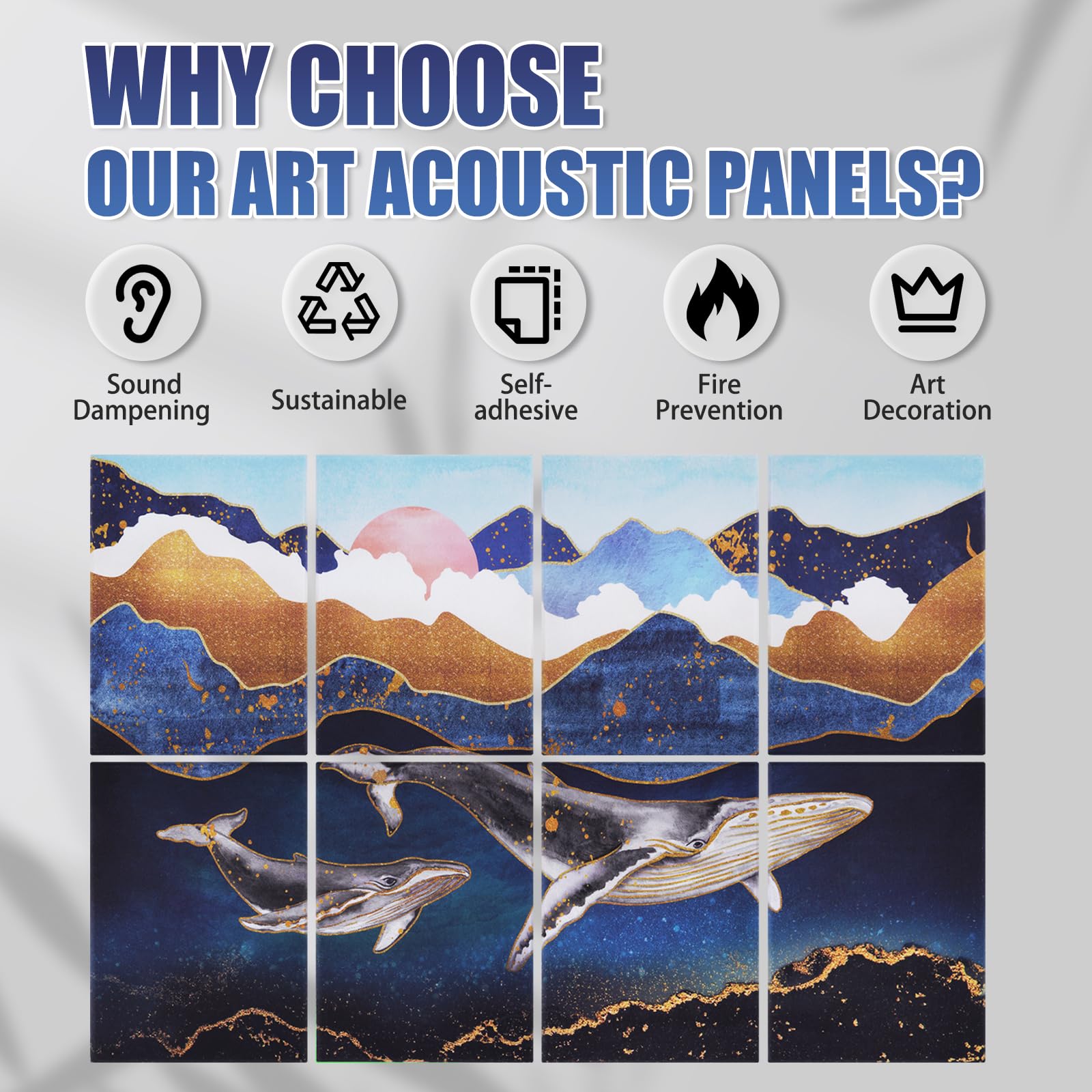 Tutmyrea Art Acoustic Panels, Sound Proofing Padding, 8 Pack Acoustical Soundproof Wall Panels, 48'' X 32'' Self Adhesive Decora