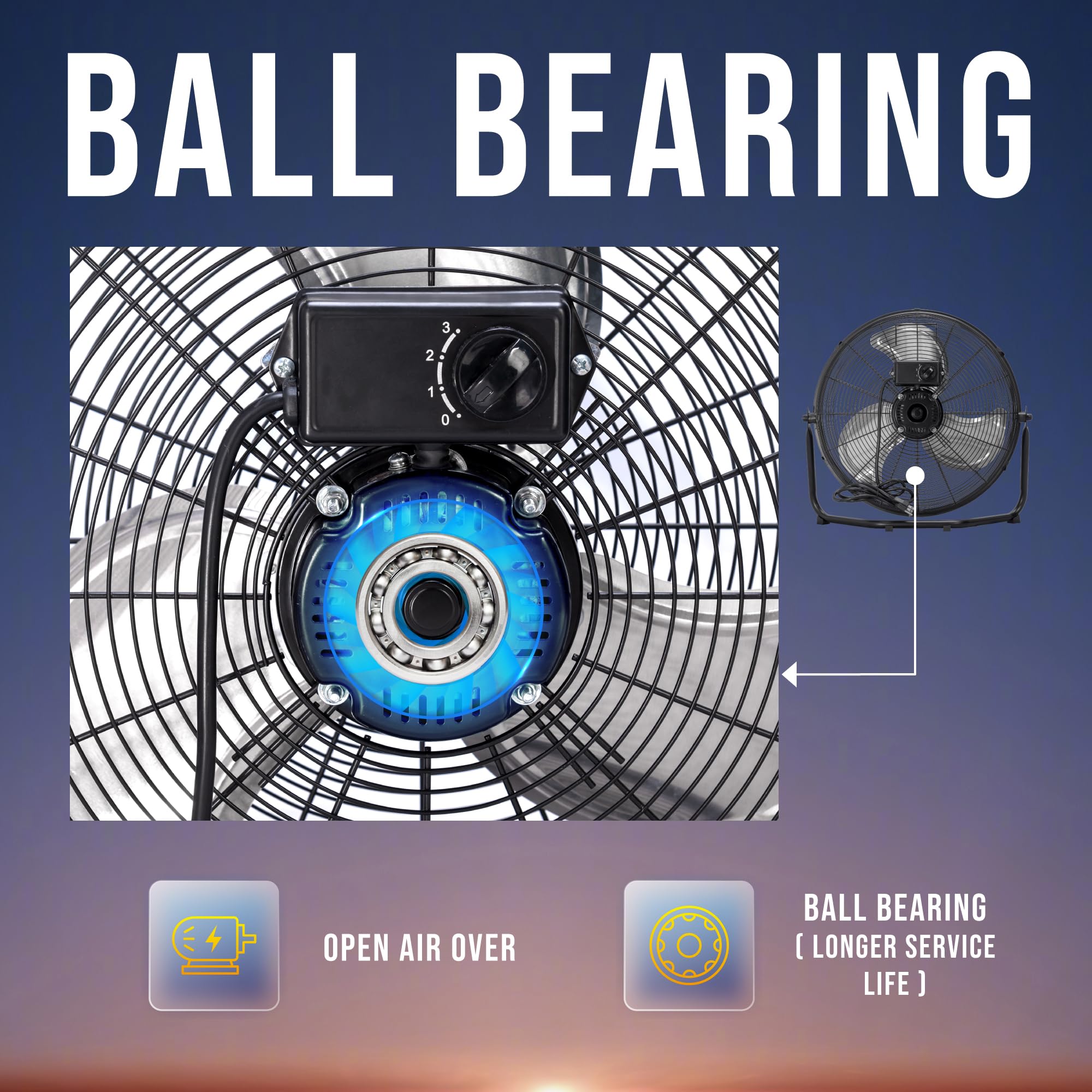 Tornado 18 Inch High Velocity Floor Fan, Heavy Duty Metal Industrial Fans, 3 Powerful Speed, 120 Adjustable Tilting 6.0 Ft Cord