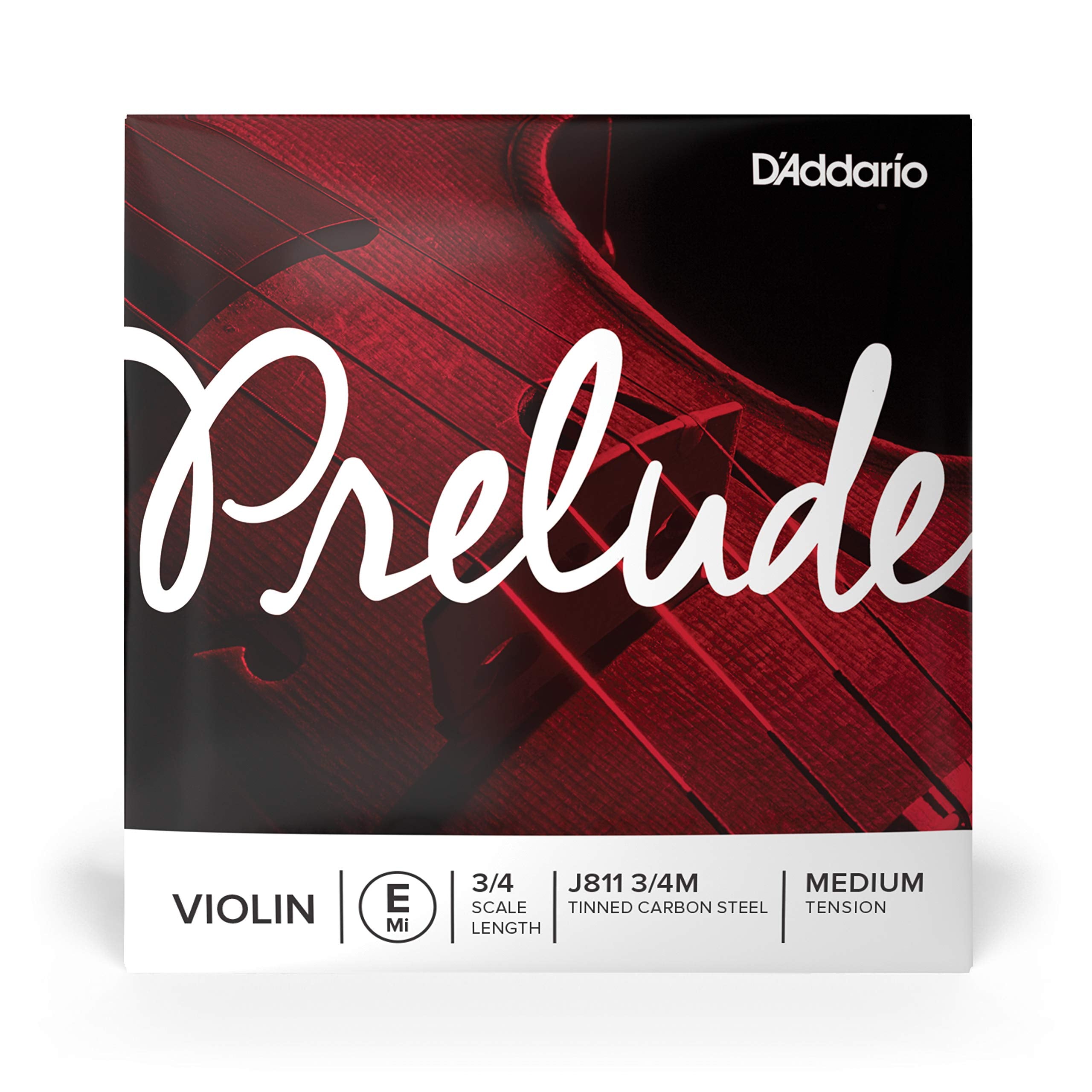 D'Addario Prelude Violin Single E String, 3/4 Scale, Medium Tension   J811 3/4M   Solid Steel Core, Warm Tone, Economical And Du