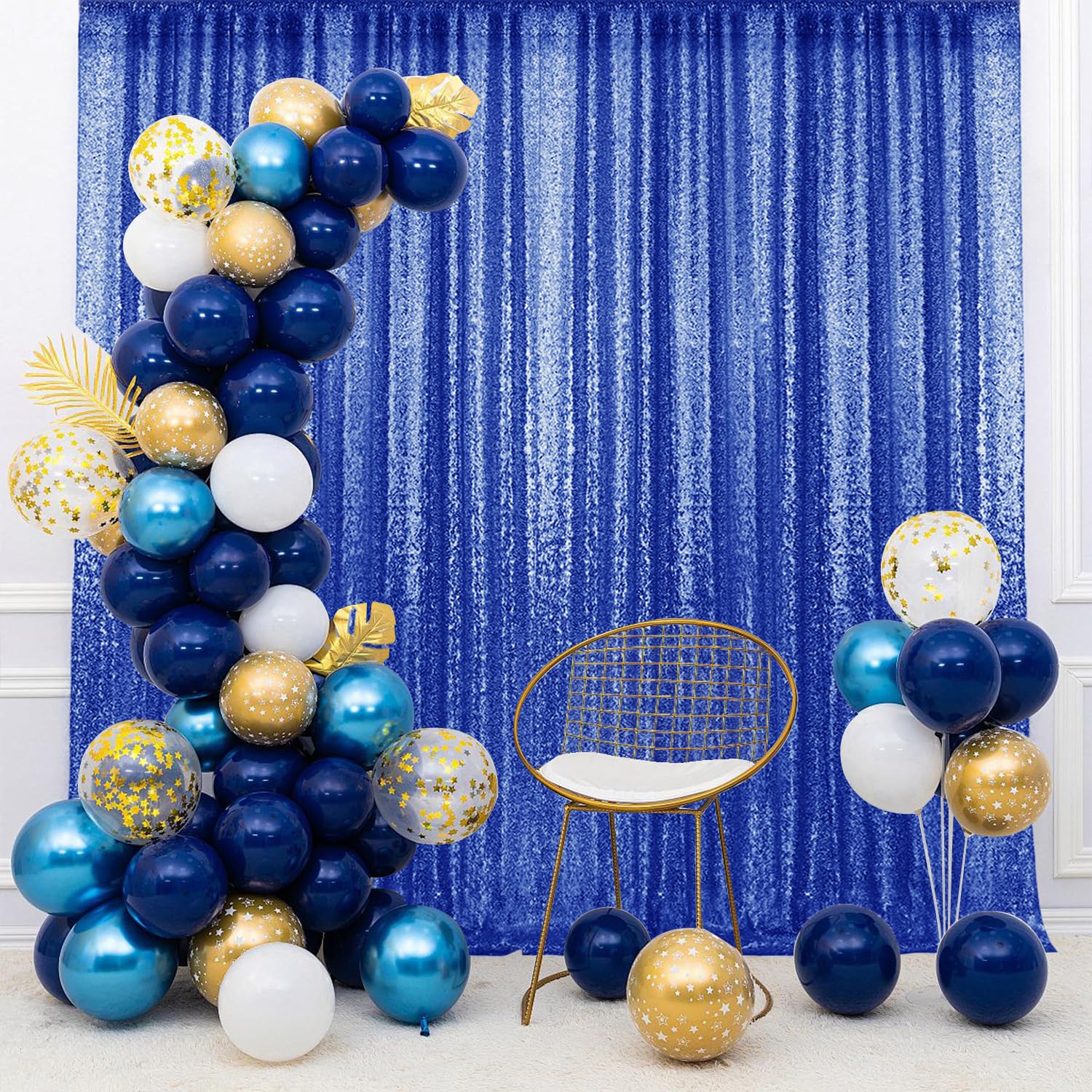 2  8Ft 4Pcs Royal Blue Sequin Backdrop Curtains Panels, Photography Backdrop Glitter Curtains Fabric Background For Christmas We