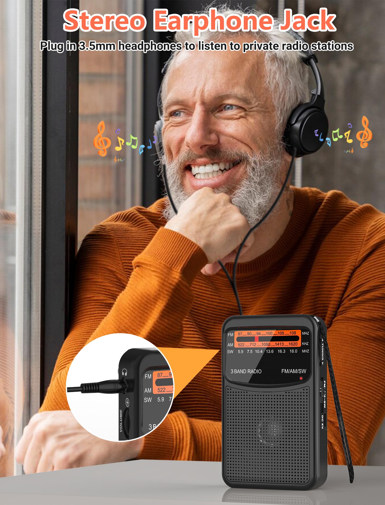 Portable Am/Fm/Sw Radio With Best Reception   Small Transistor Radio With 600Mah Rechargeable Battery, 3W Large Speaker, 3.5Mm E