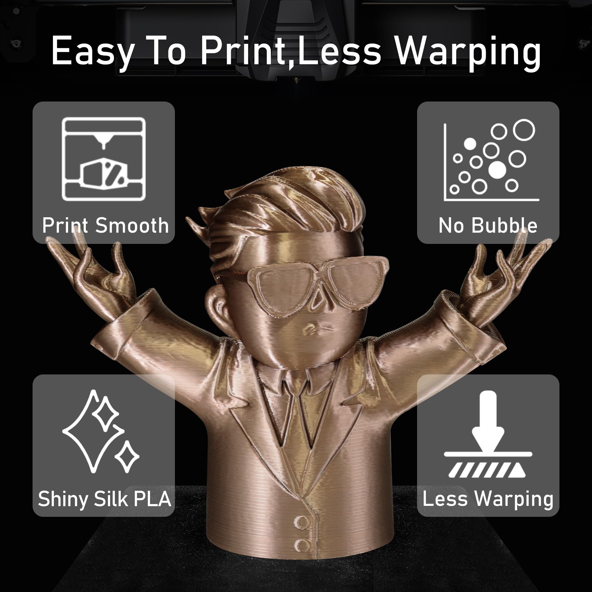 Do3D Silk Coffee Pla Satin Shiny 3D Printer Filament, 1.75Mm Diameter 1Kg Spool 2.2Lbs For Fdm 3D Printers