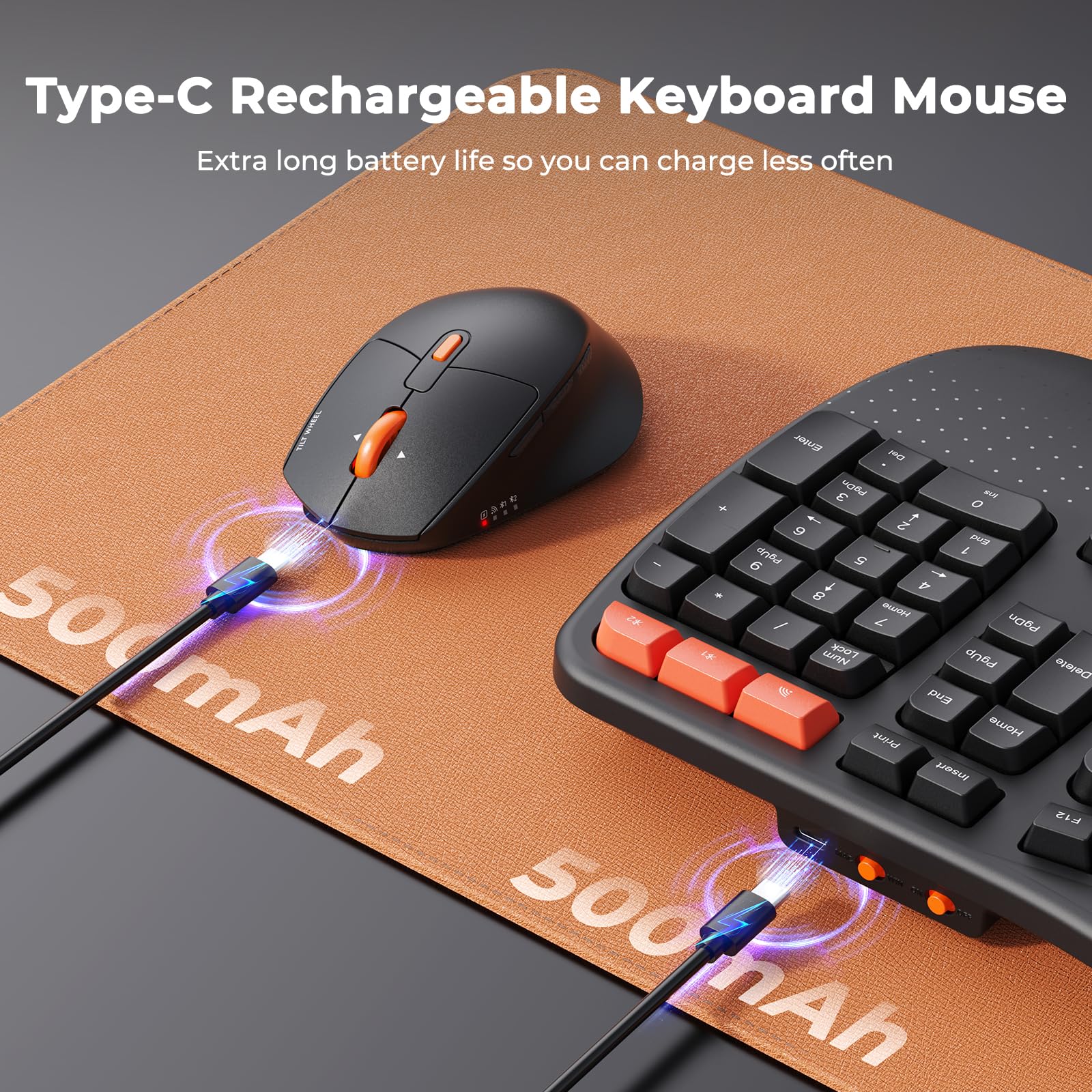 Meetion Wave Ergonomic Keyboard And Mouse Wireless, Usb/Bluetooth Wave Ergo Keyboard With Wrist Rest, 4 Dpi Adjustable Swing Whe