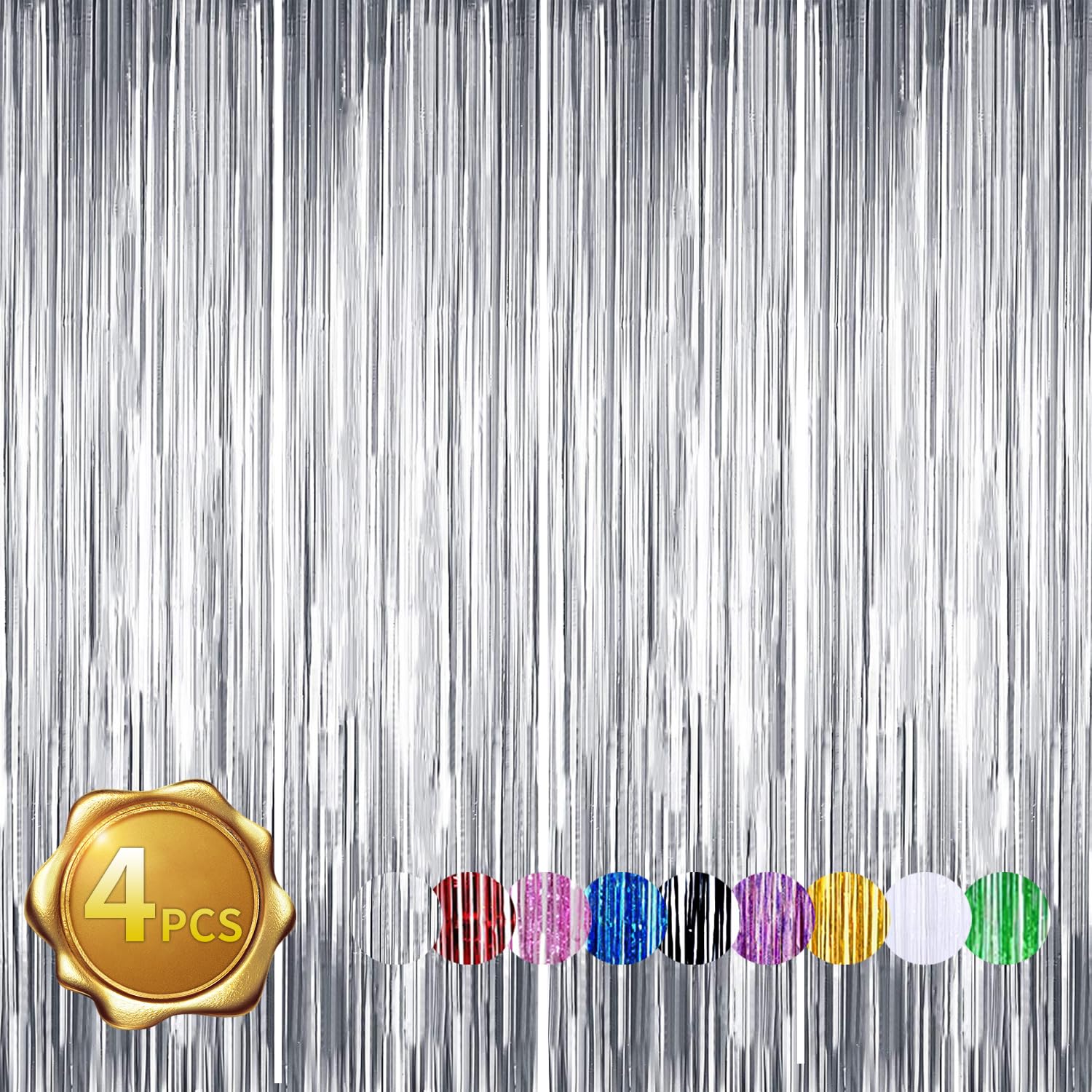 Beishida 4 Pcs Silver Door Streamers Tinsel Curtain Party Streamers Backdrop Fringe Foil Wall Background For Birthday Halloween