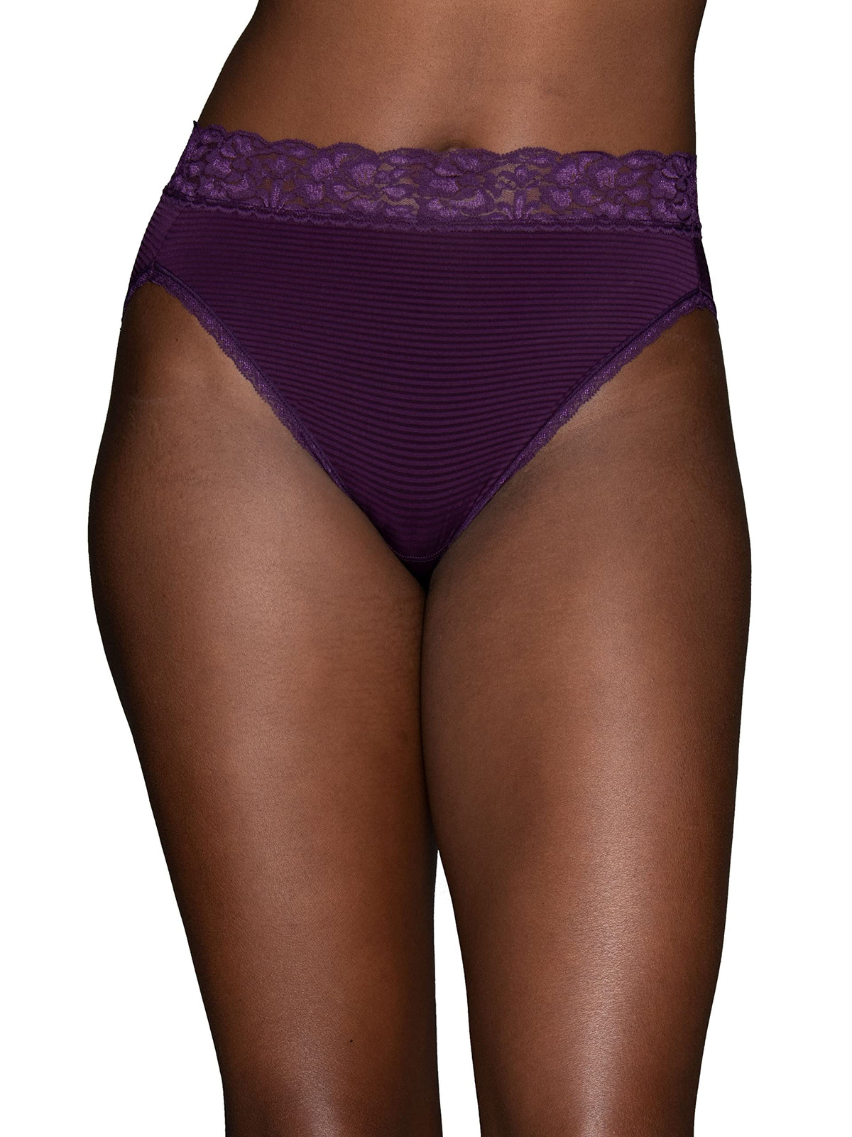 Vanity Fair Womens Flattering Lace Panties, Hi Cut Sangria Stripe, 8