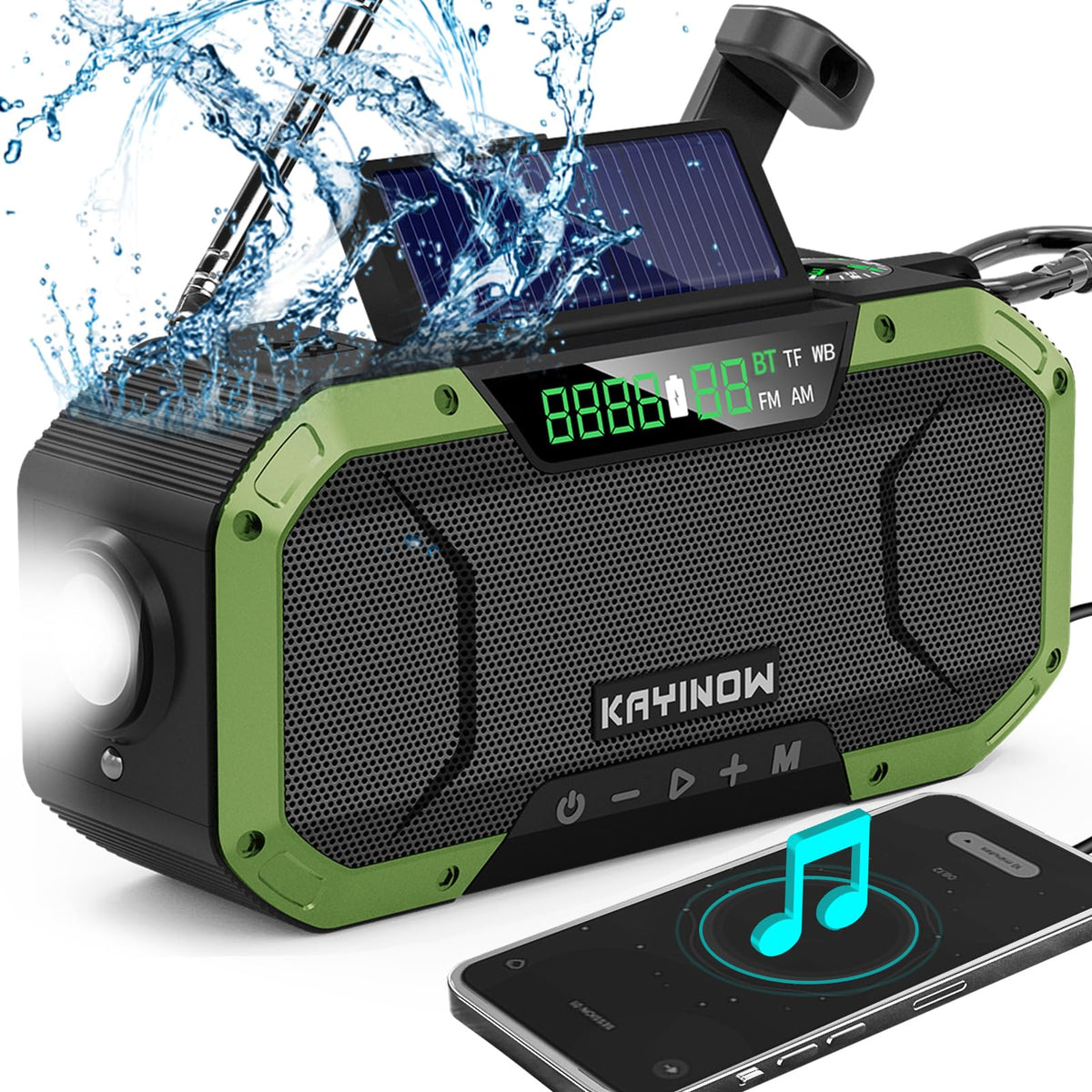 Emergency Radio Waterproof Bluetooth Speaker,Portable Am Fm Noaa Weather Radio,Hand Crank Solar Radio Powered,5000Mah Rechargeab
