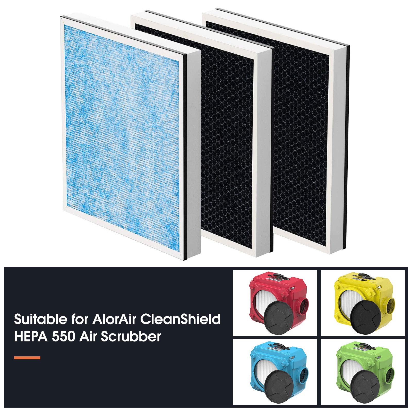 Alorair Hepa/Activated Carbon Filter Replacement Set For Cleanshield Hepa 550 Air Scrubber (Pack Of 3)