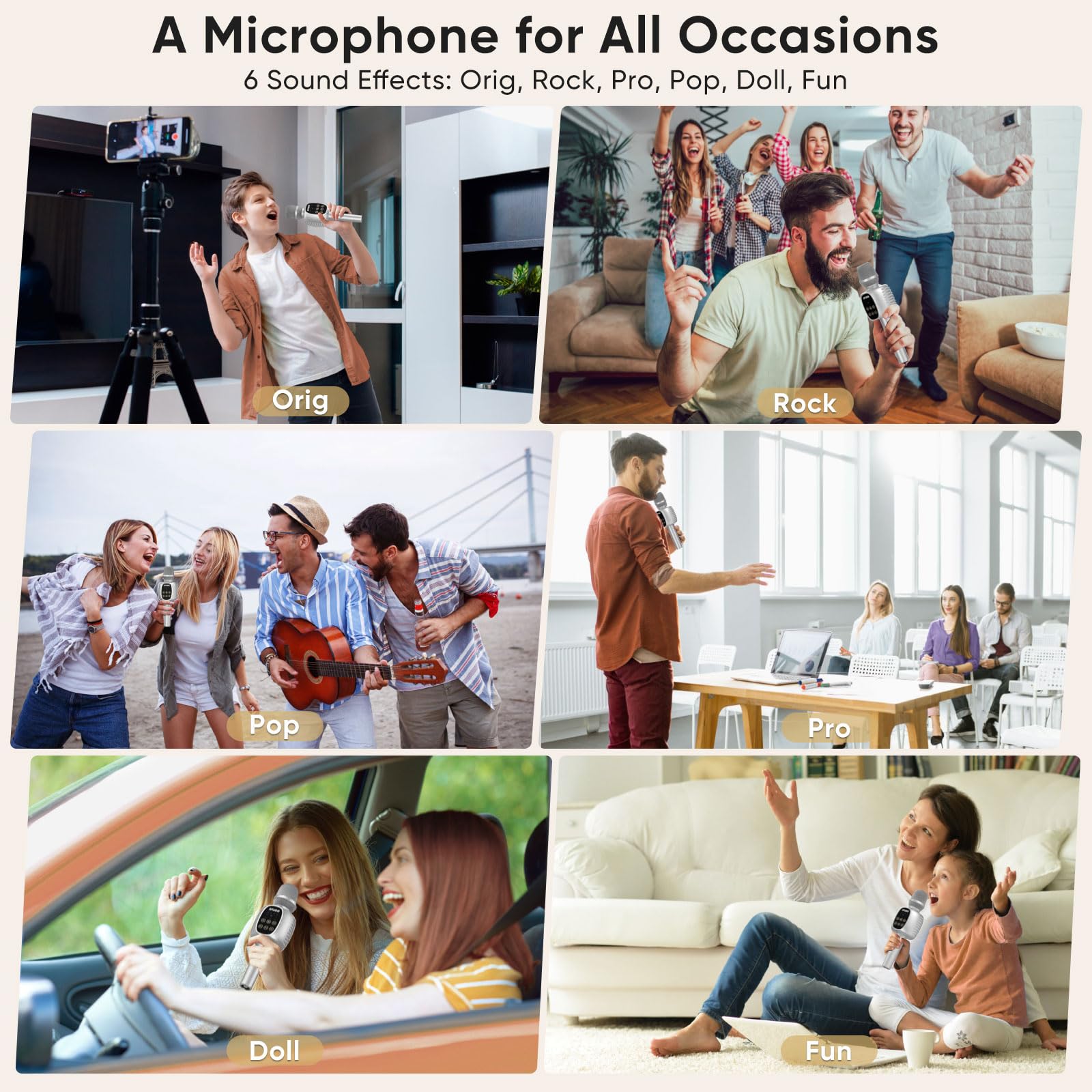 Afuoo Wireless Bluetooth Karaoke Microphone Speaker For Adults Kids, Mic With Stereo Speaker For Smartphone Pc, Duet Mode Blueto