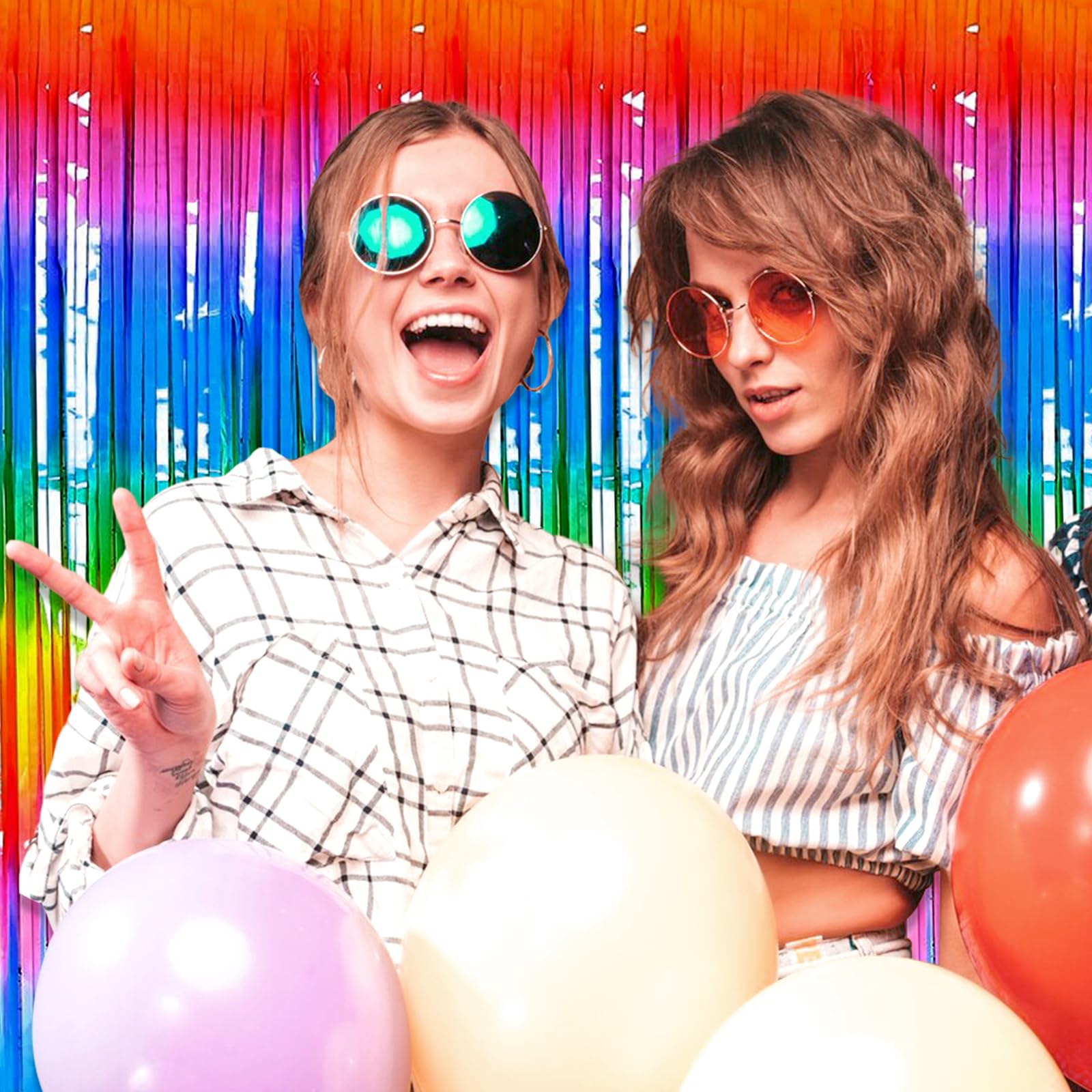 3 Pack Dark Rainbow Foil Fringe Curtain Backdrop, 3.28Ft X 9.8Ft Metallic Tinsel Foil Fringe Streamer Curtains For Photo Booth,