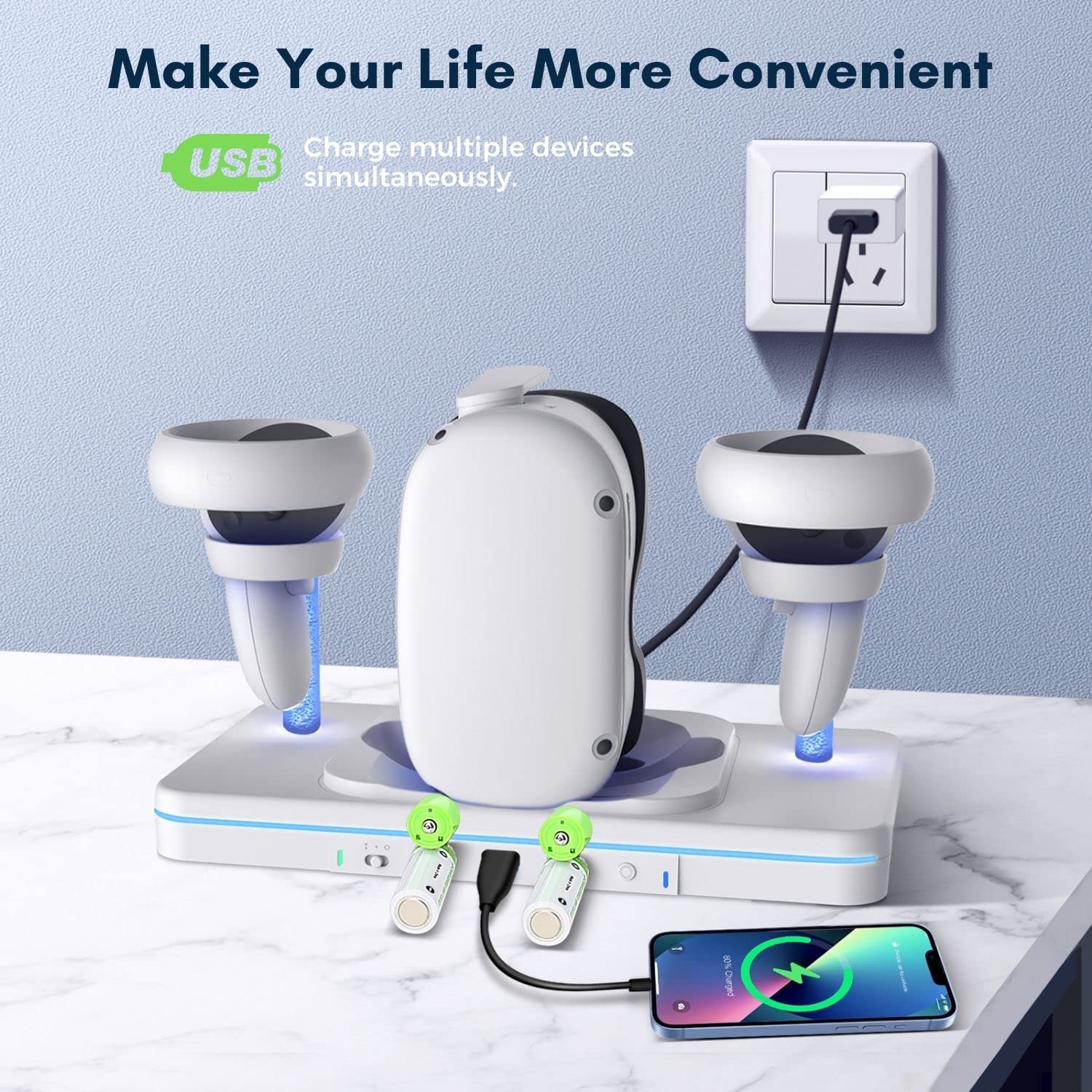 Tnp Charging Dock For Oculus Quest 2 - Vr Headset And Controller Charging Dock Station Usb-C Cable Fast Charging And Data Transf