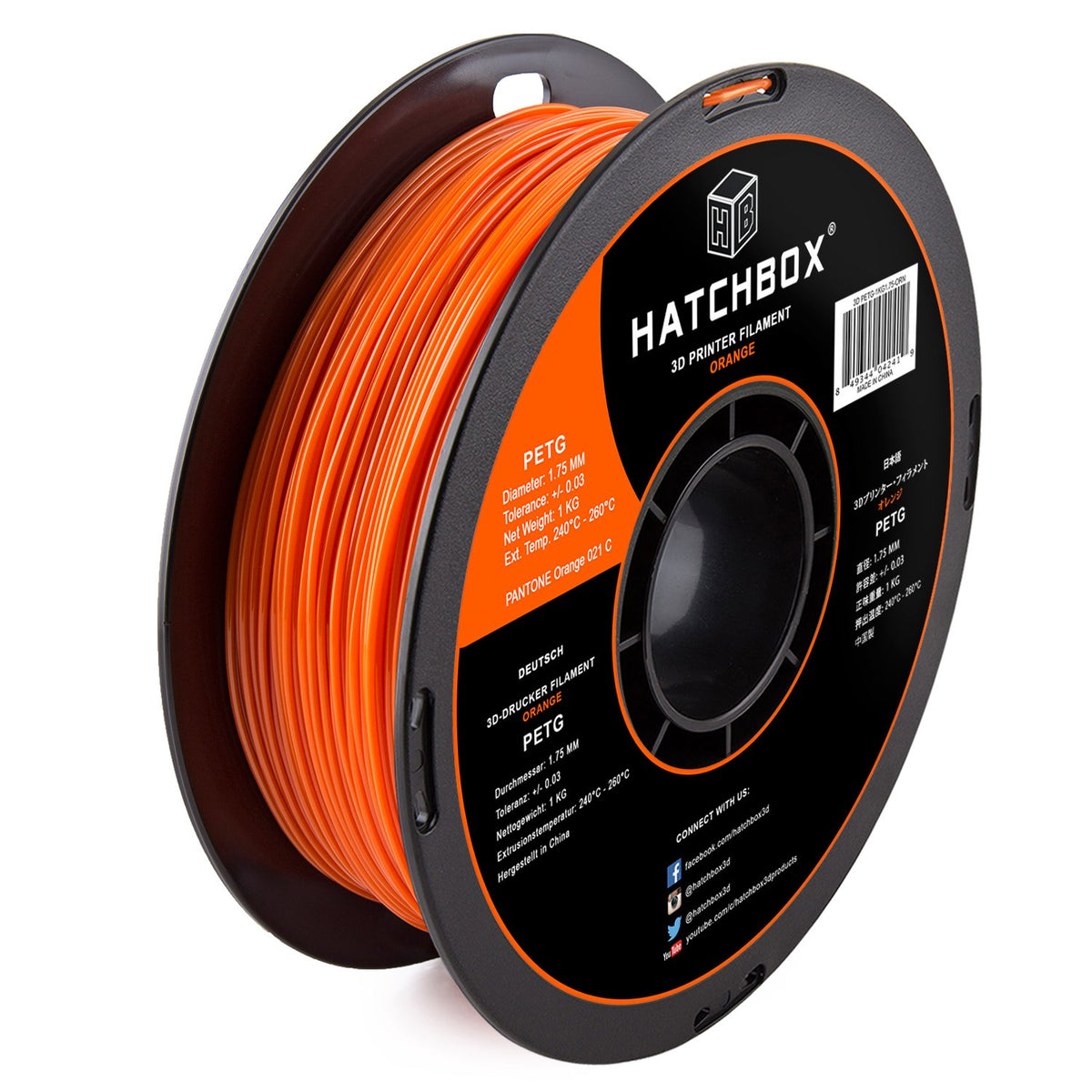 Hatchbox Petg 3D Printer Filament, Dimensional Accuracy +  003 Mm, 1 Kg Spool, 175 Mm, Orange