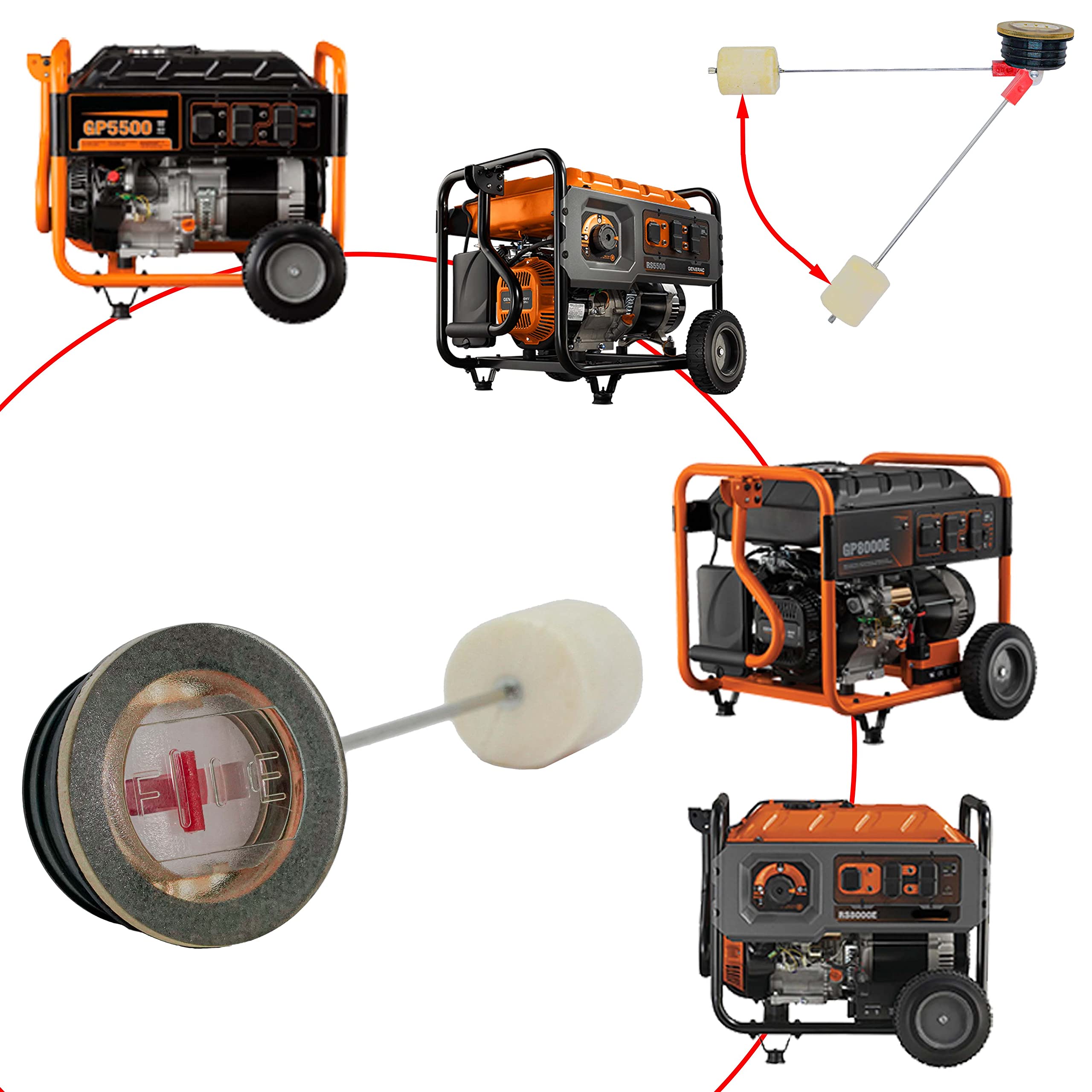 Jmchstore Generator Fuel Gauge 130Lg 0H9005 For Generac Gp5500 Gp6500 Rs5500 Rs7000E Gp7500E Rs8000E Xt8000E Xt8500Efi, 5500W 65