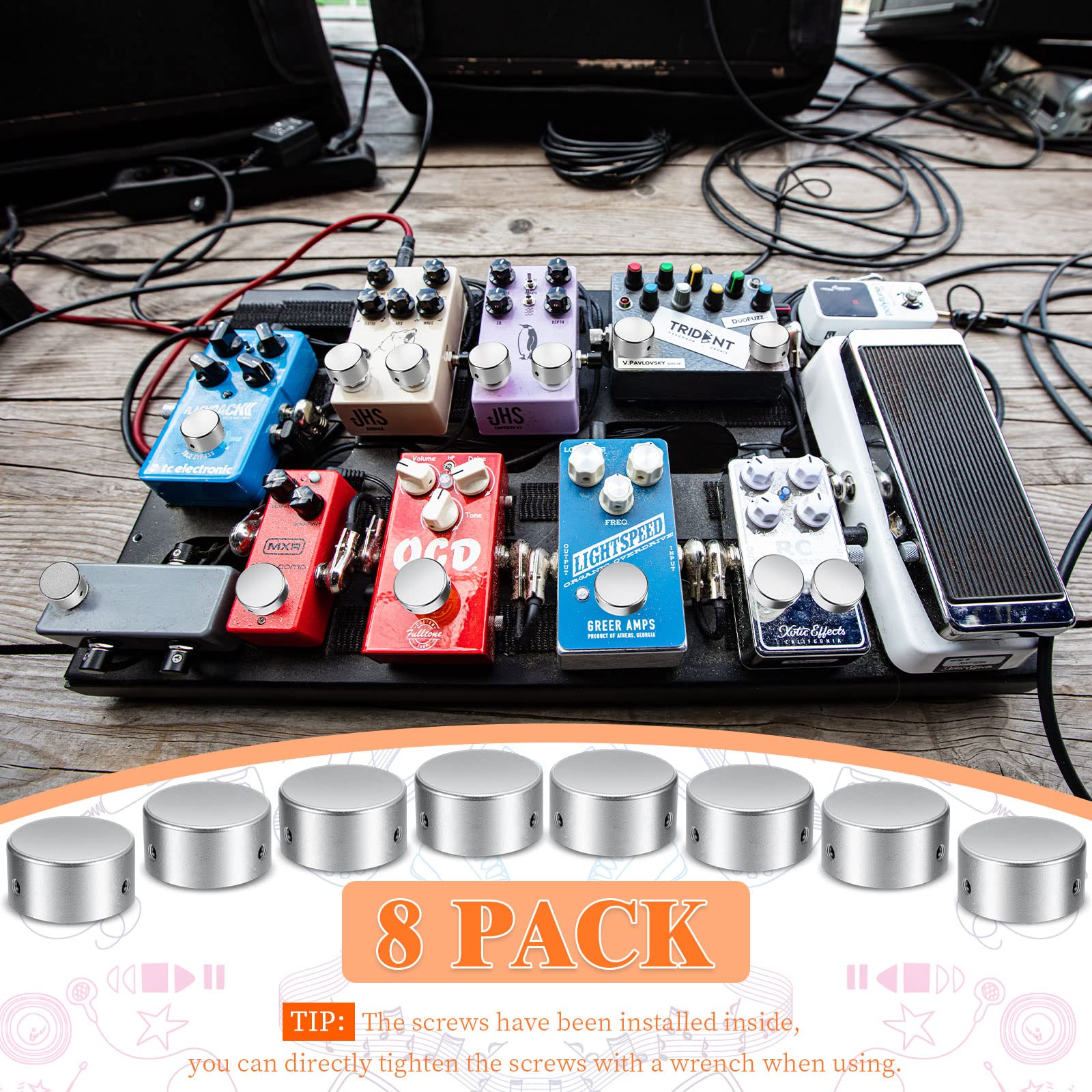 Pedal Footswitch Topper Metal Barefoot Pedal Buttons With 3 Screws And Rubber Insert Fit Tightly On Common Pedal Switches(3/8''1