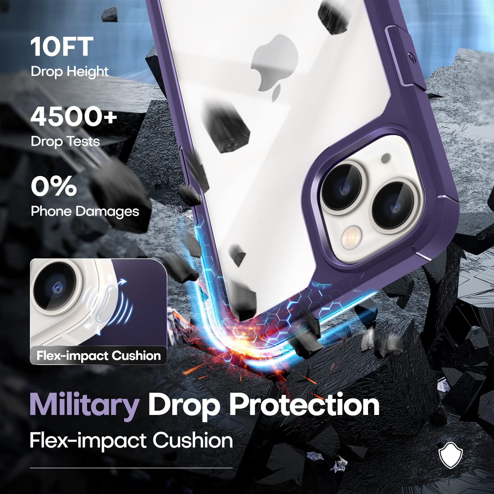 Tauri 3 In 1 For Iphone 13 Case Dark Purple, [Military Grade Drop Protection] Slim Shockproof Phone Lanyard Case 6.1 Inch