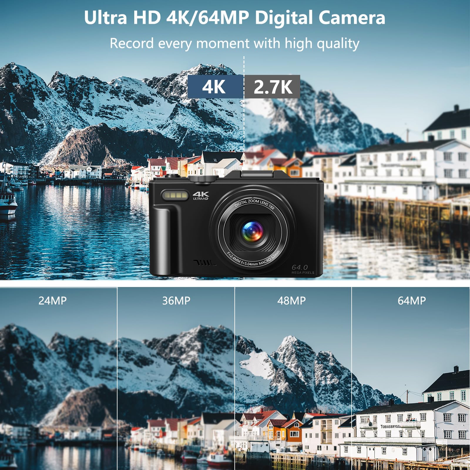 Digital Camera For Photography, 4K Vlogging Camera For Youtube 3'' 180 Flip Screen 18X Digital Zoom Compact Retro Camera With 32