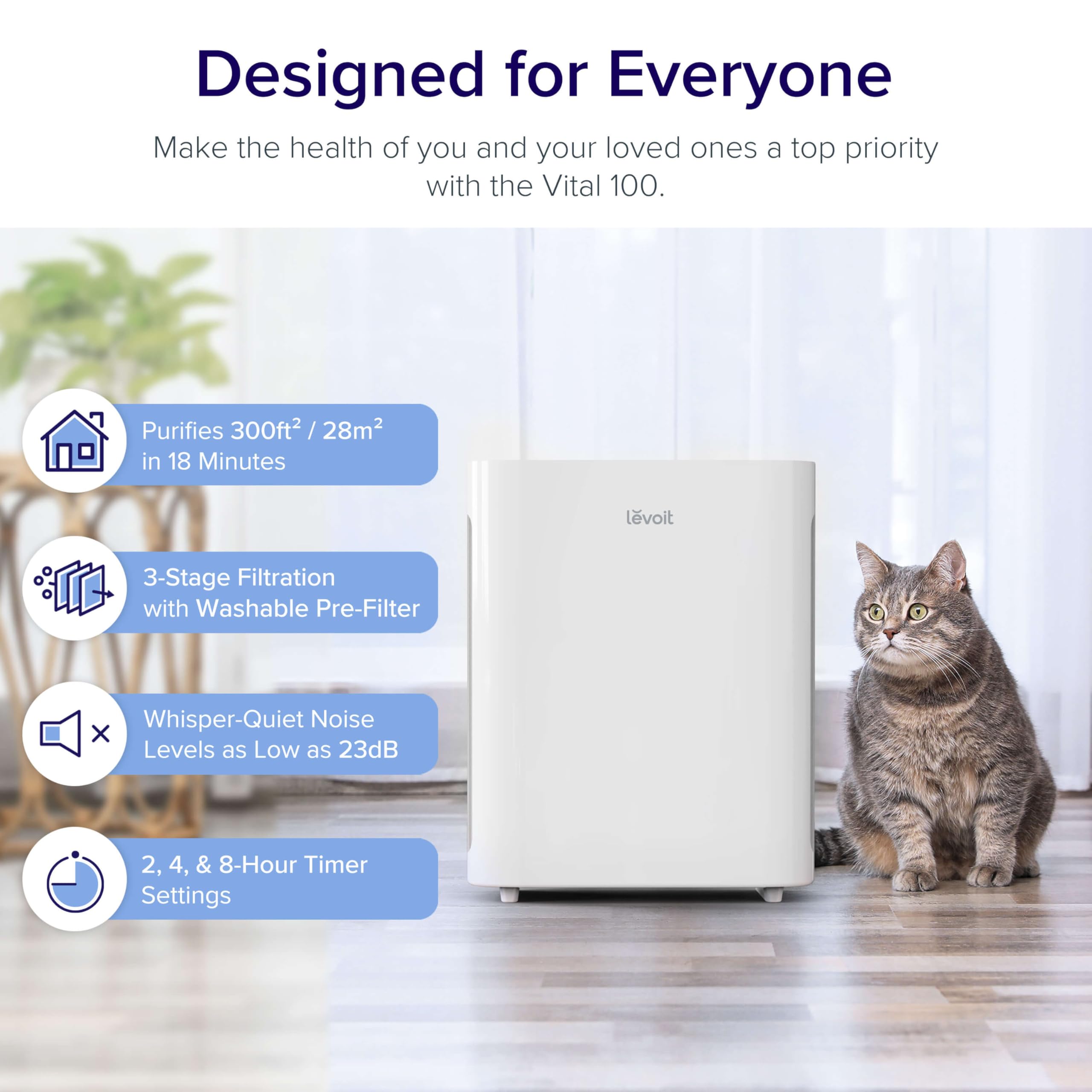 Levoit Air Purifiers For Home Large Room, Main Filter Cleaner With Washable Filter For Allergies, Smoke, Dust, Pollen, Quiet Odo