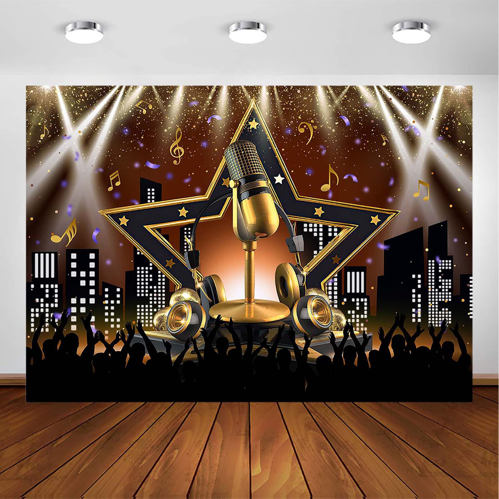 Avezano Karaoke Party Backdrop Star Vacation Party Decorations Photography Background Night Show Microphone Karaoke Theme Photog