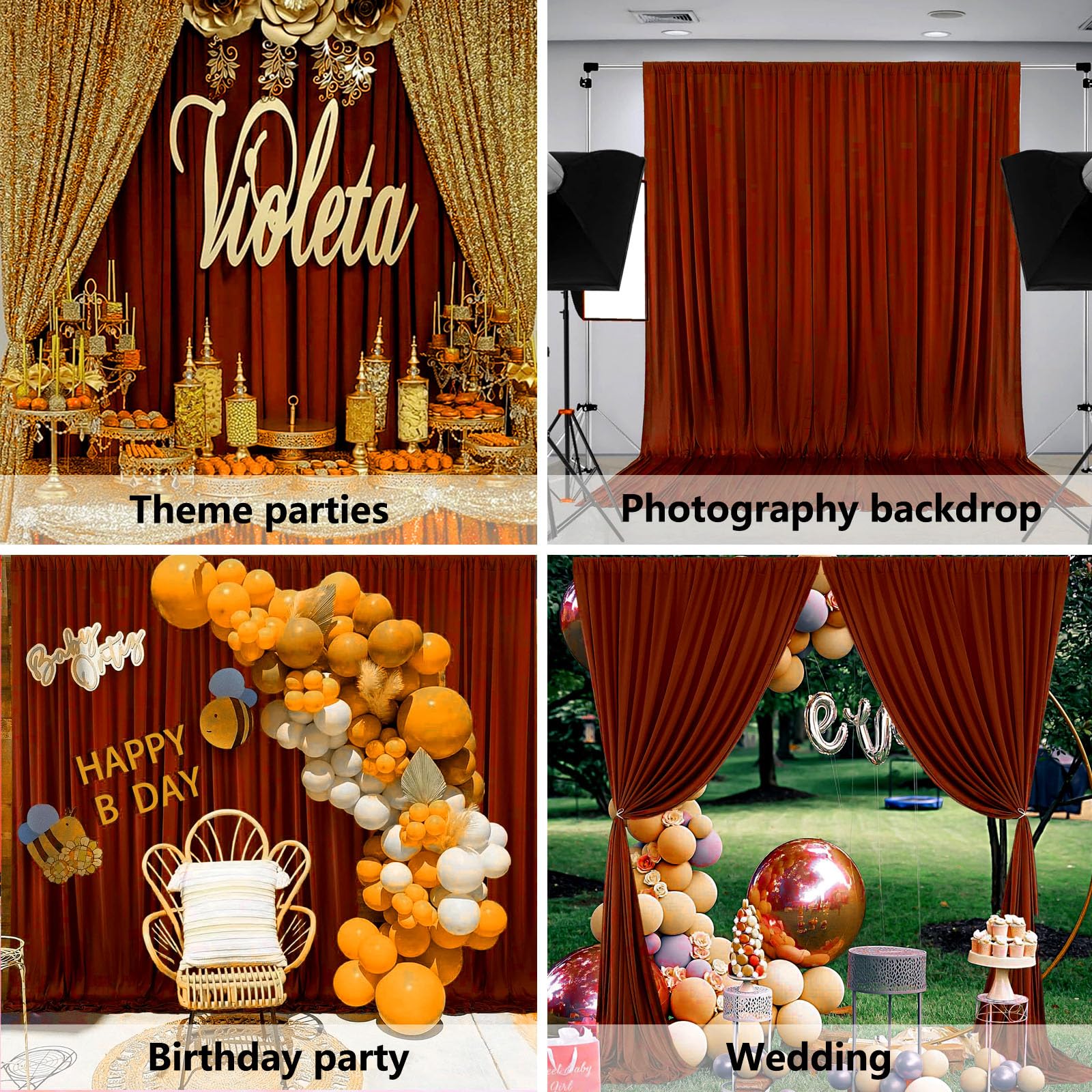 10 X 10 Feet Brown Backdrop Curtain For Partie, Background Curtains For Photoshoot, Birthday, Wedding, Halloween, Thanksgiving,