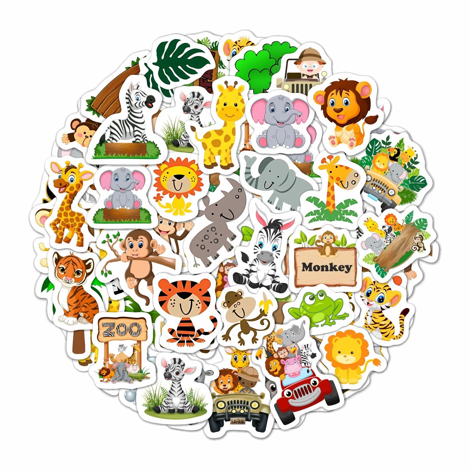 100Pcs Safari Animal Stickers, Jungle Stickers, Safari Party Favors, Safari Birthday Party Decorations, Jungle Safari Decoration