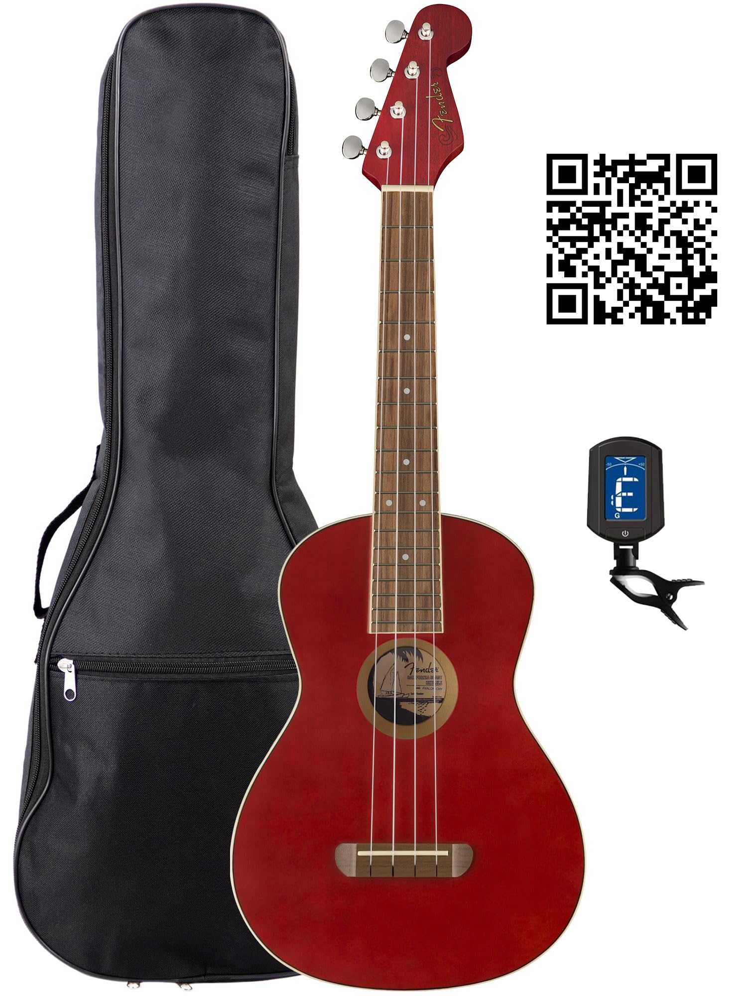 Fender Avalon Tenor Ukulele   Cherry Bundle With Gig Bag, Tuner, And Austin Bazaar Instructional Video