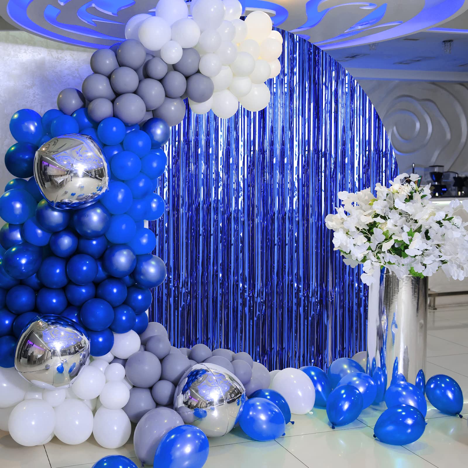 Crosize 2 Pack 3.3 X 9.9 Ft Dark Blue Foil Fringe Curtains Party Decorations, Blue Tinsel Curtain Backdrop For Parties, Door Str