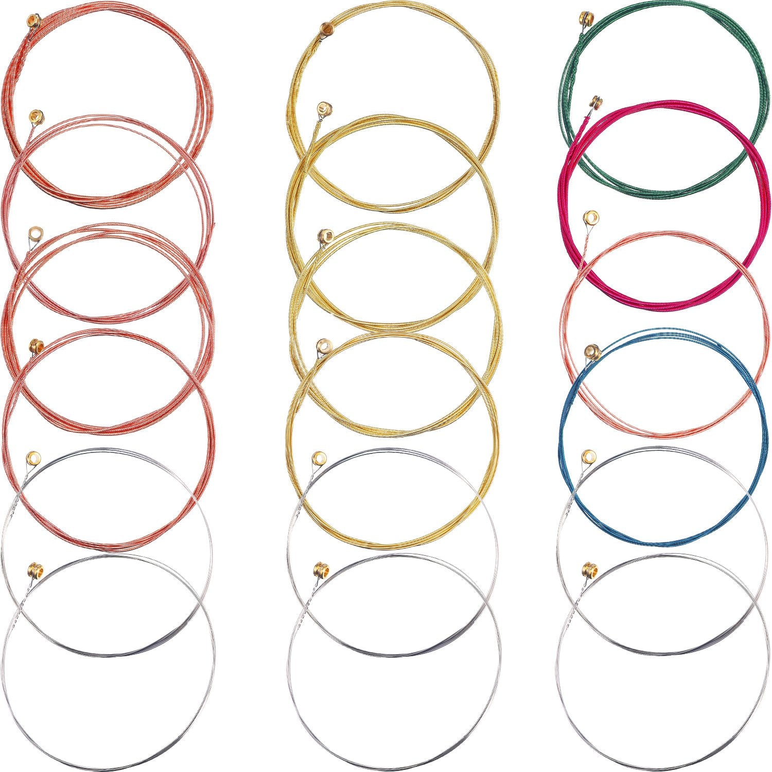 Bememo 3 Sets Of 6 Acoustic Guitar Strings Replacement Steel String For Acoustic Guitar (1 Brass Set, 1 Copper Set And 1 Multicolor Set)