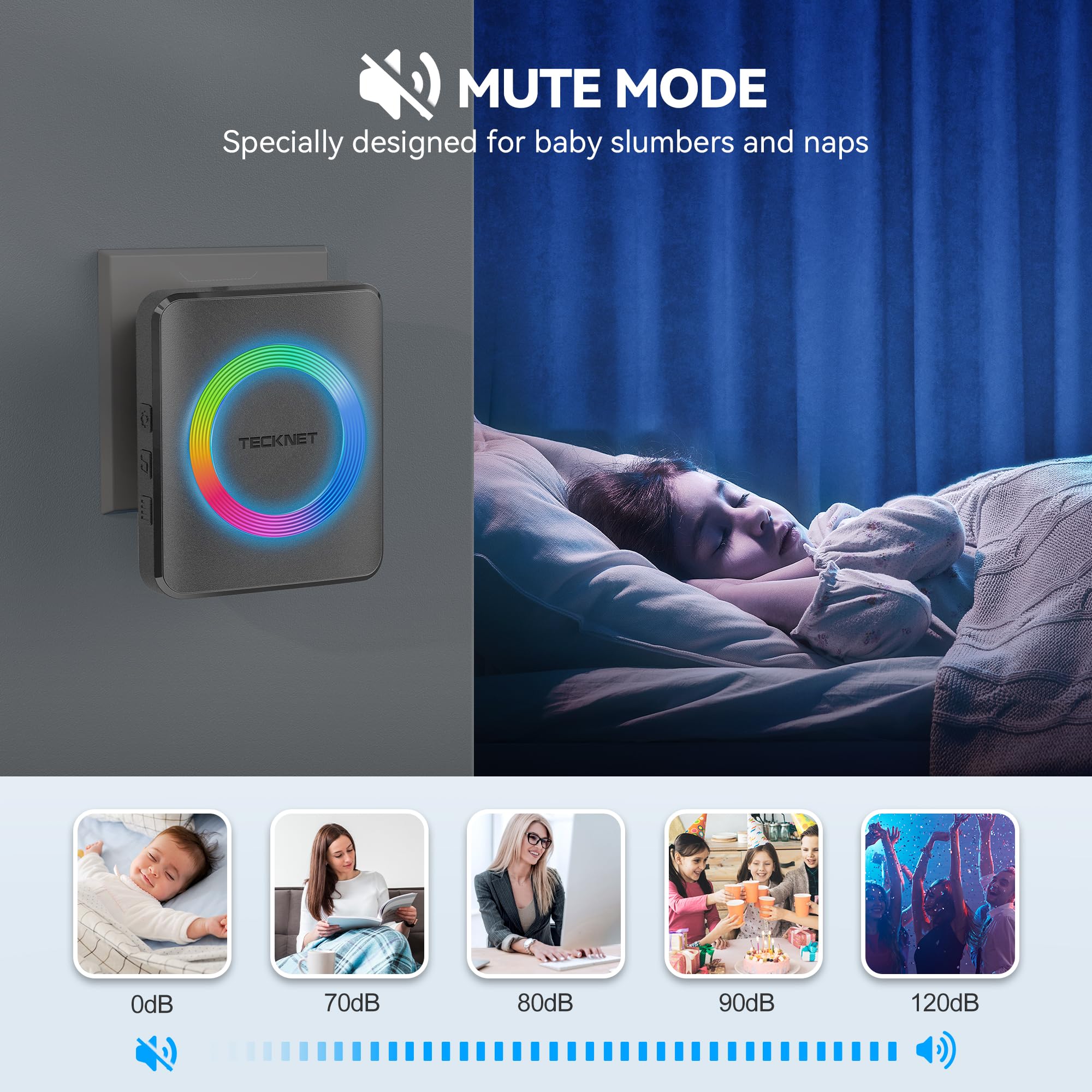 Tecknet Wireless Doorbells For Home With 2 Plug In Receivers, Ip65 Waterproof 2000Ft 120Db Door Bell Ringer Wireless For Classro