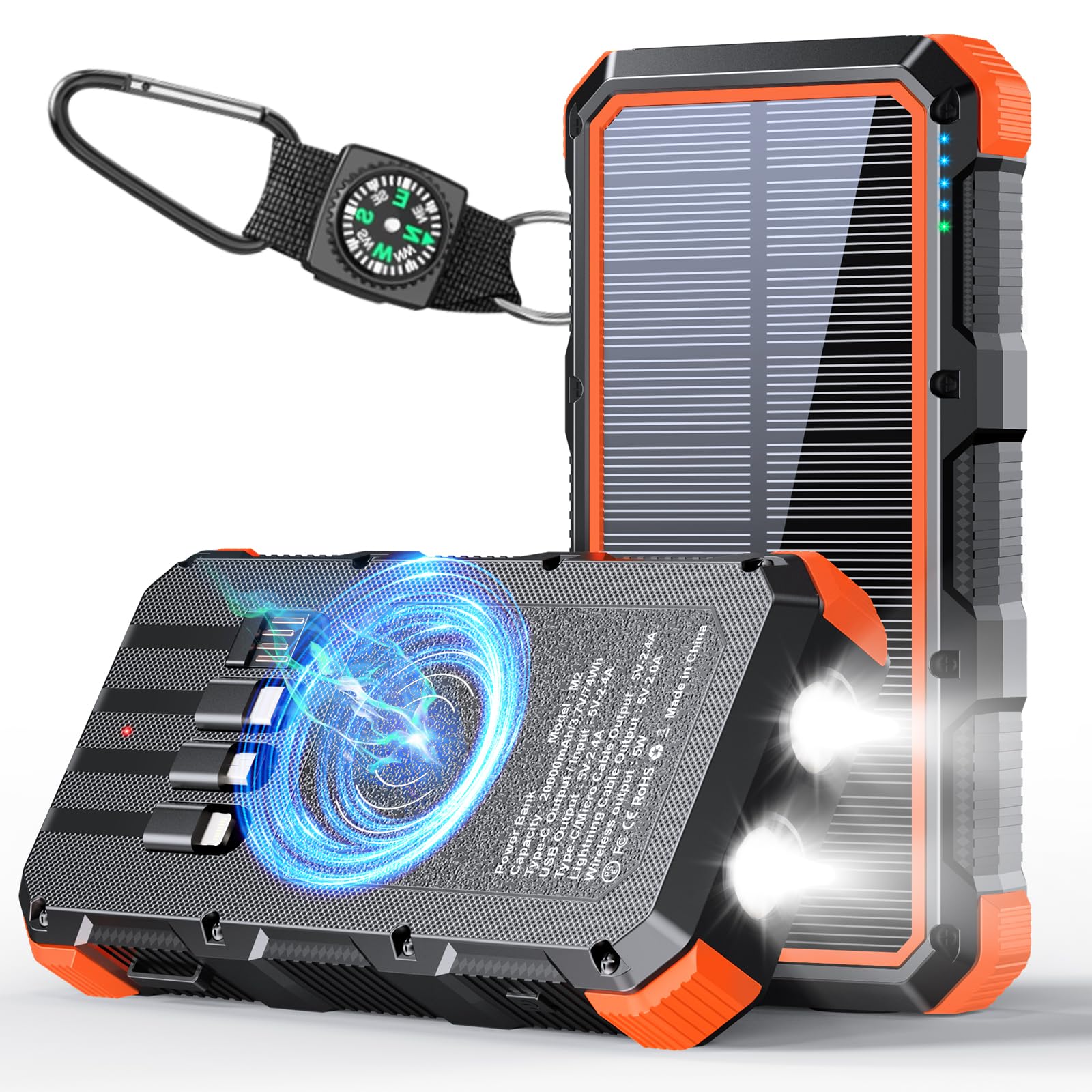 Solar Charger Power Bank 20000mAh Wireless Charger QC 3.0 Fast Charging Power Bank 8 Outputs 4 Inputs Solar Portable Charger Com