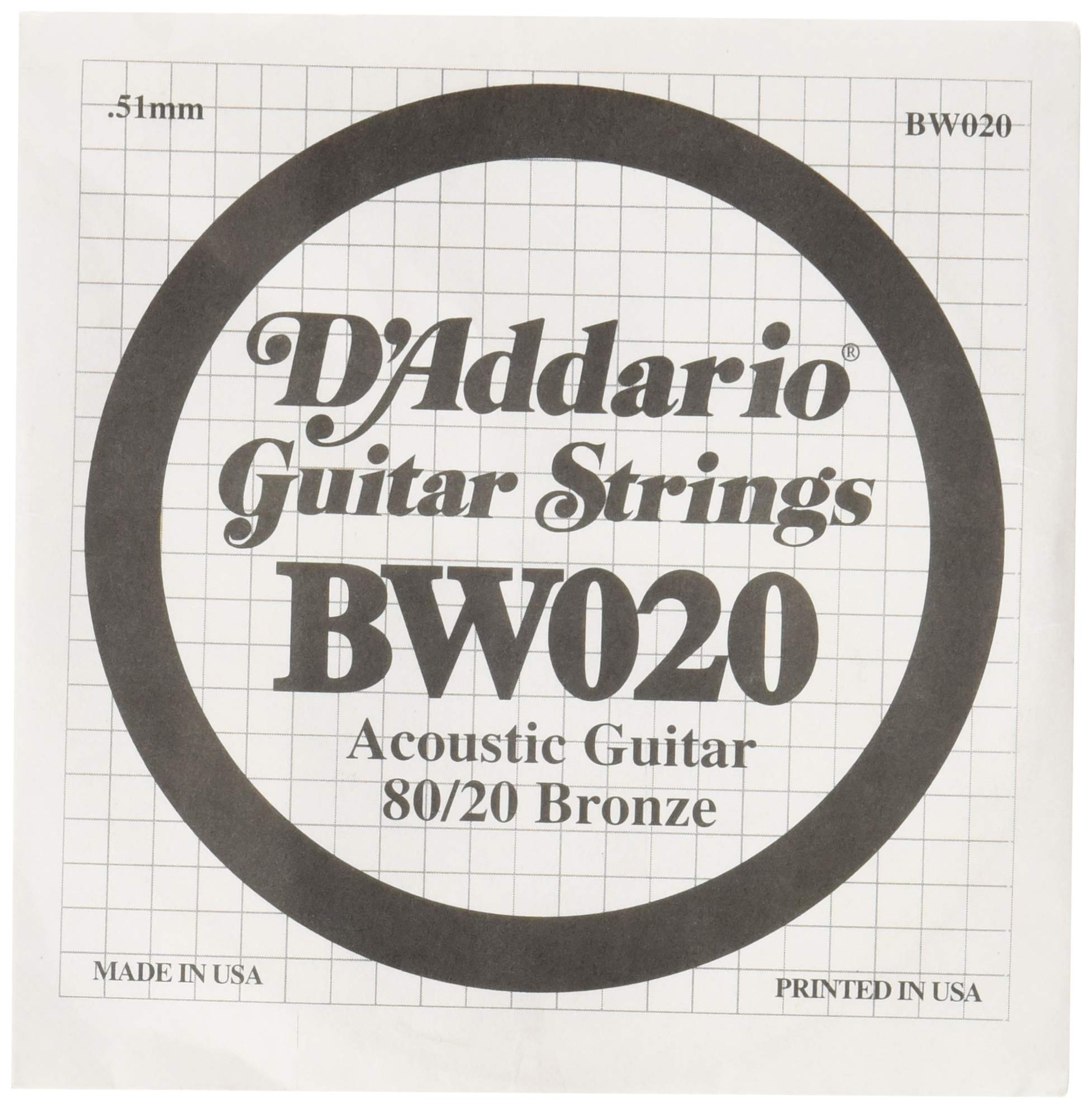 DAddario BW020 Bronze Wound Acoustic Guitar Single String, .020