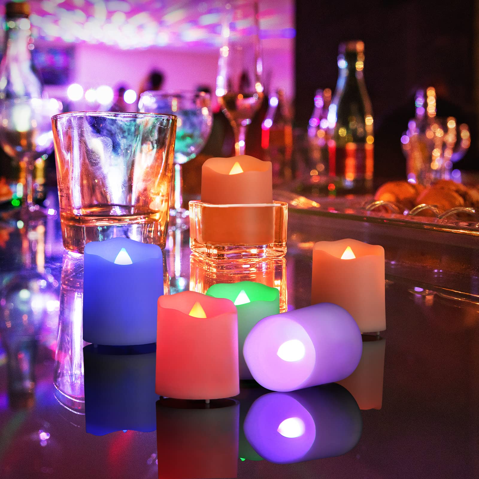 Fpoo Flameless Tea Lights Usb Recgargeable Candles, 12 Pack Tealights Candle Color Changing Flickering For Halloween, Garden, Ho