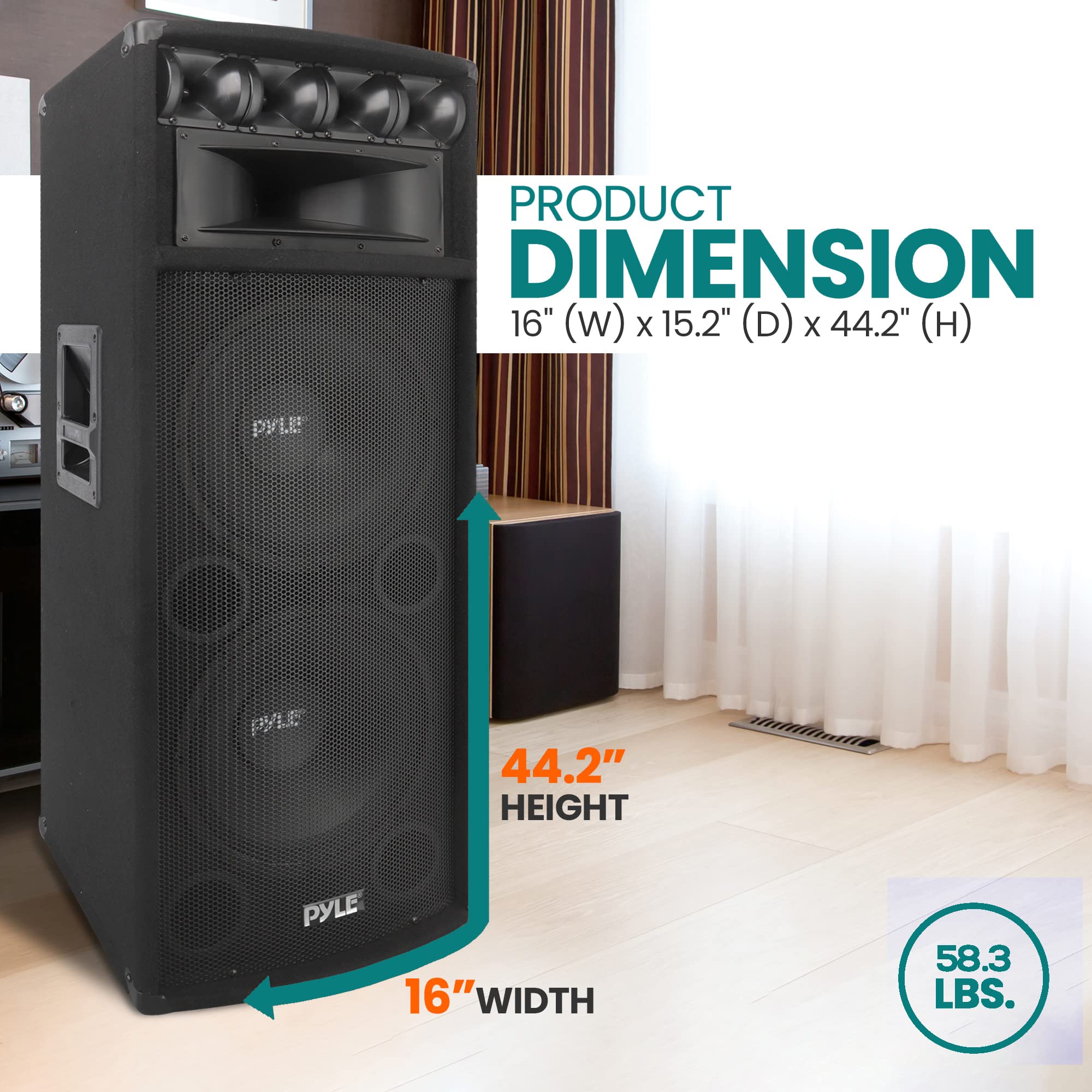 Pyle Portable Cabinet Pa Speaker System - 1600 Watt Outdoor Stereo Sound Speakers W/ Dual 12 Woofers, 3.4 Piezo Tweeters, 5X12 S