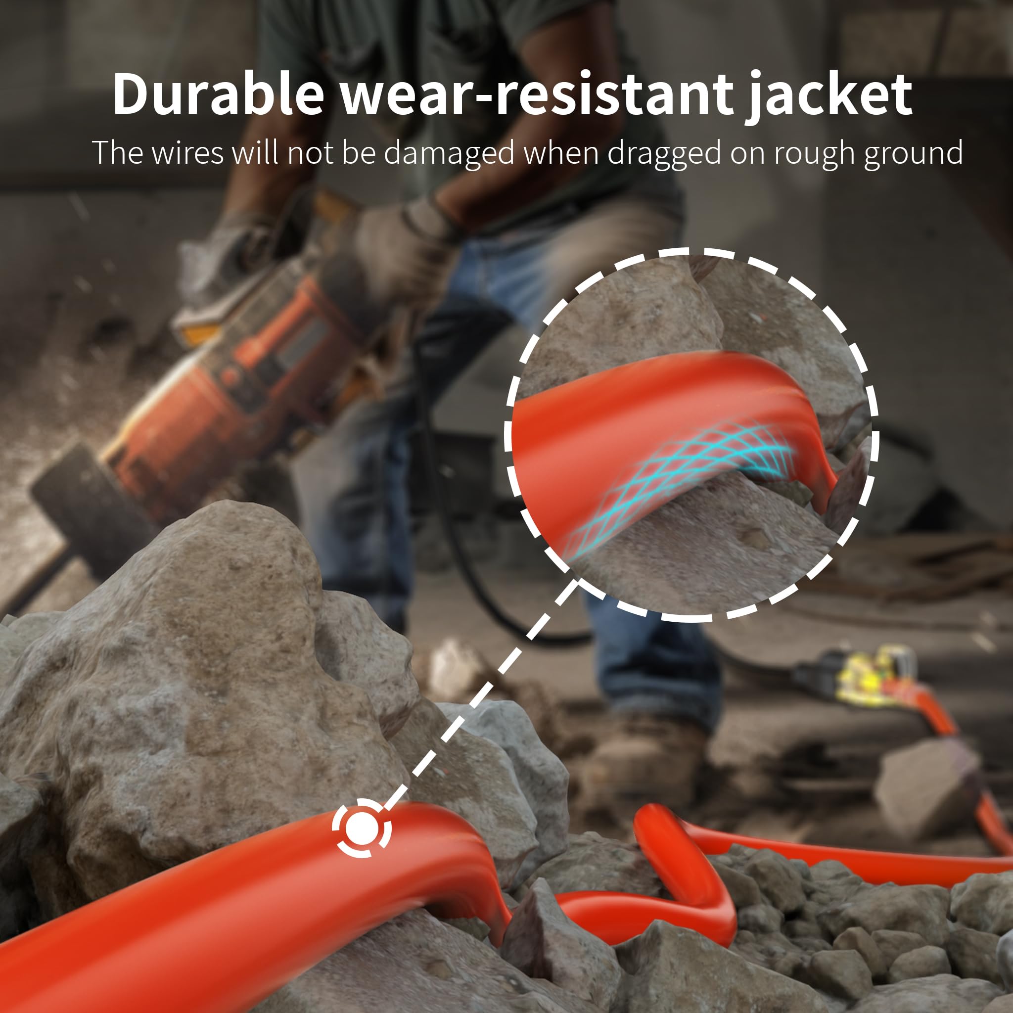 Huanchain 12/3 Gauge Heavy Duty Outdoor Extension Cord 25 Ft Waterproof With Lighted End, Flexible Cold Resistant 3 Prong Electr