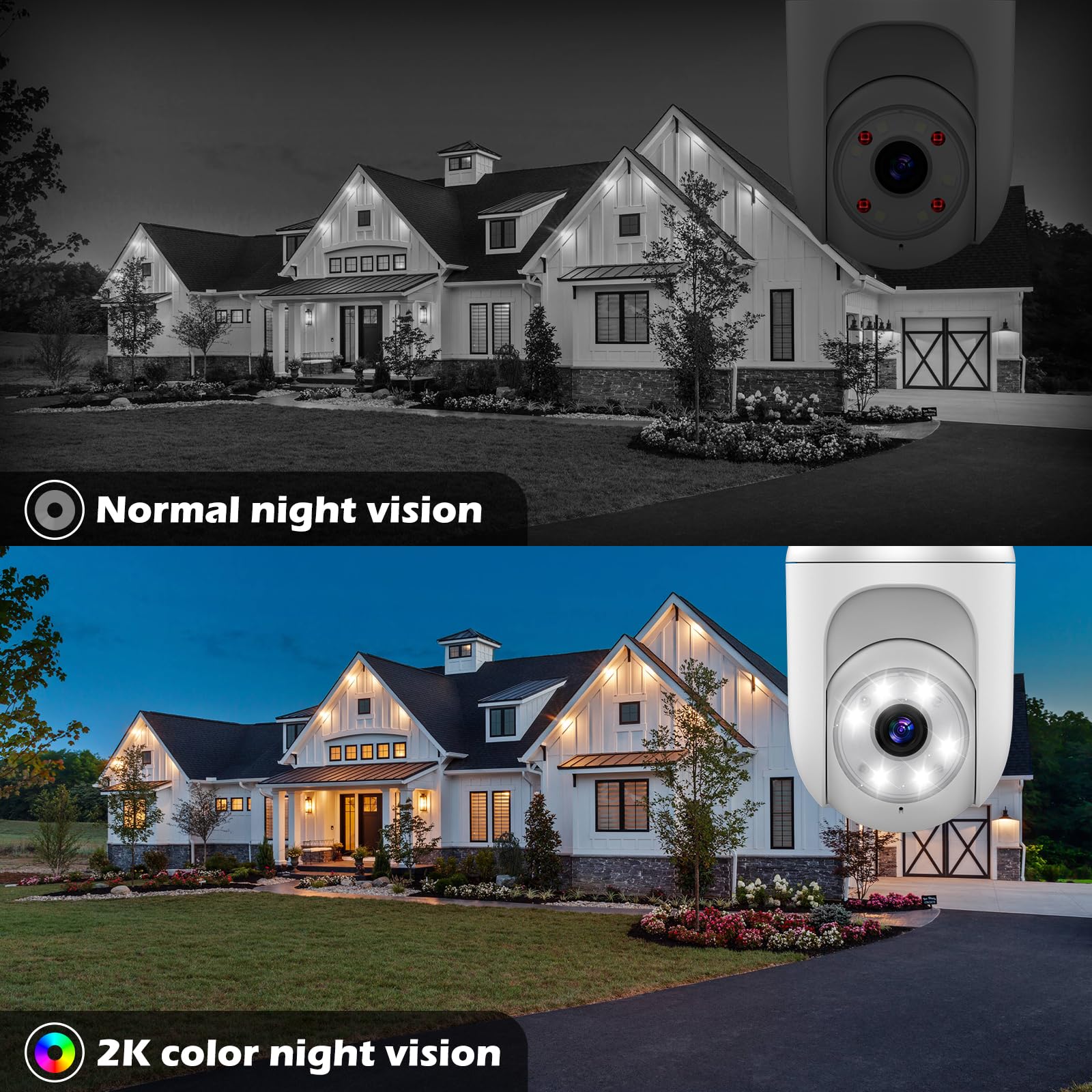 Recacam 2Packs 2K Bulb Security Cameras Wireless Outdoor Indoor, 2.4Ghz Wifi Cameras For Home Security With Spotlight, Color Nig
