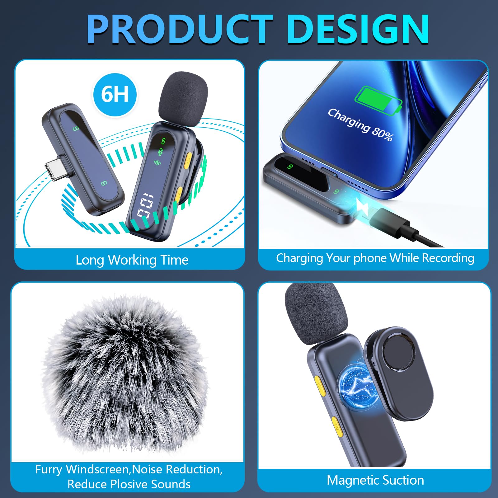 Ricchi Wireless Lavalier Microphone For Iphone Ipad And Android Phone, 2Pcs Mini Microphone With Noise Reduction Lapel Mic For V