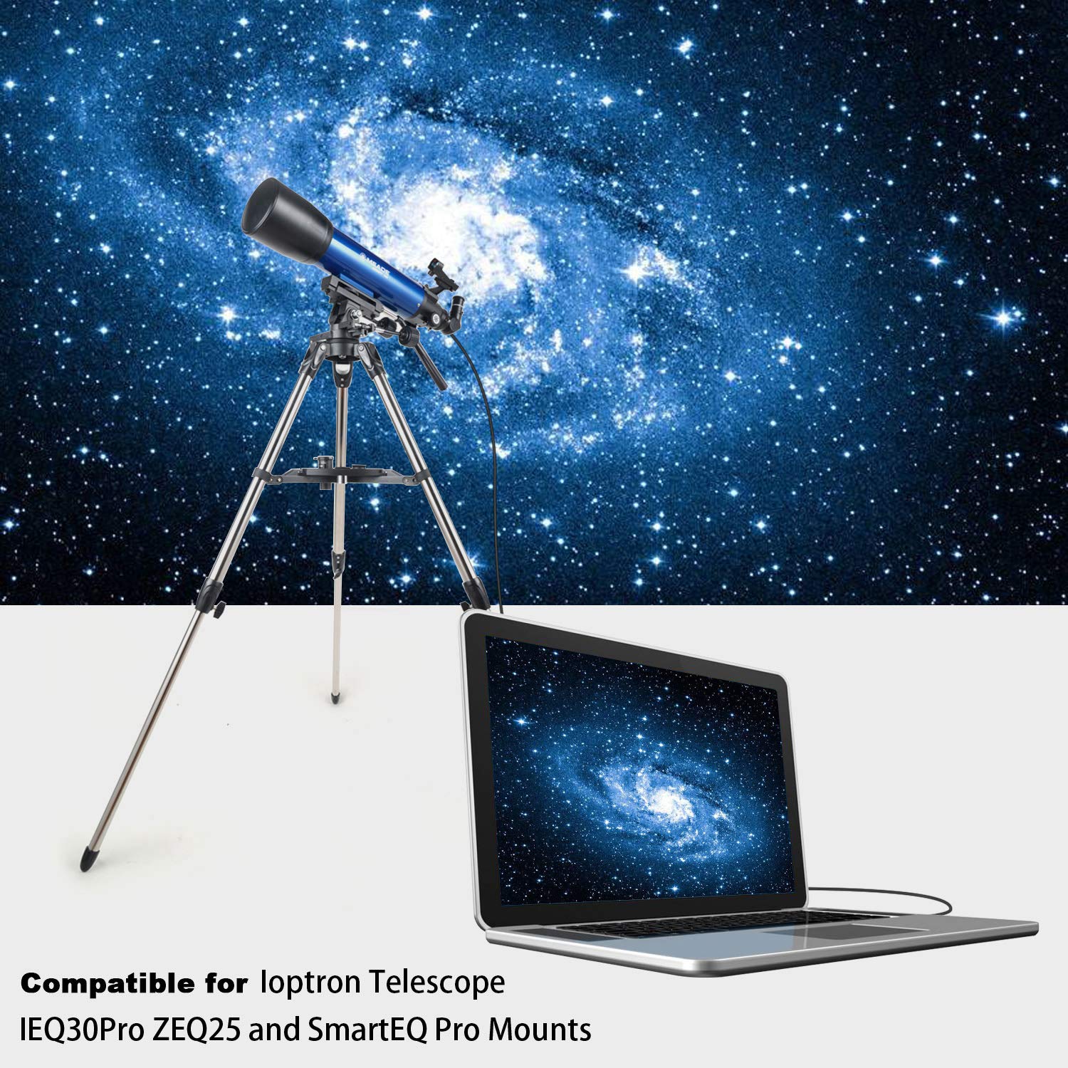 Suamdoen Ioptron Equatorial Telescope Control Cable Smart Eq Pro Ieq30Pro Usb Rs232 Adapter To 4P4C Rj9 Connector Ft231Xs Upgrade Control Console Cable Compatible Ascom Zeq25 Eqpro Mounts (6.0 Feet)