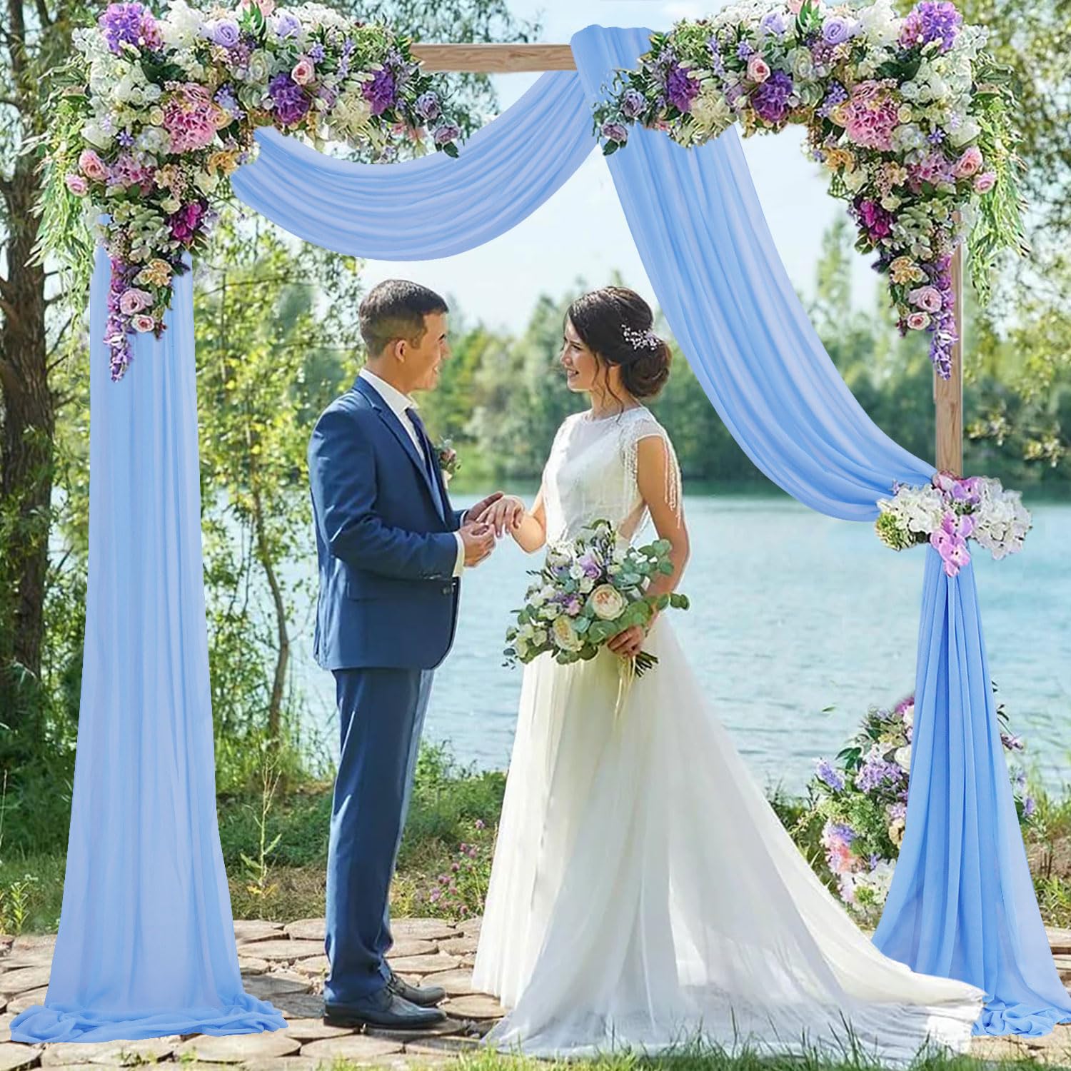 Fuhsy Chiffon Wedding Arch Draping Fabric 20Ft 1 Panel Wedding Arch Fabric Drape Baby Blue Sheer Backdrop Curtains For Parties W