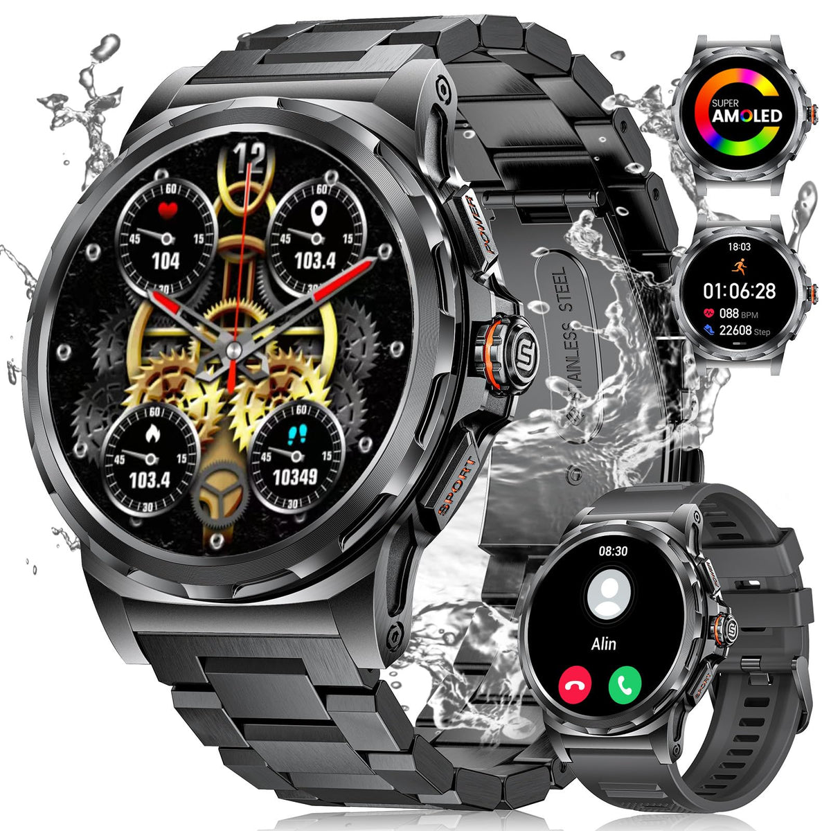 Lige Military Smart Watch For Men(Answer/Make Call),1.43 '' Hd Amoled Rugged Smartwatch For Iphone Android Phone,Fitness Watch,B