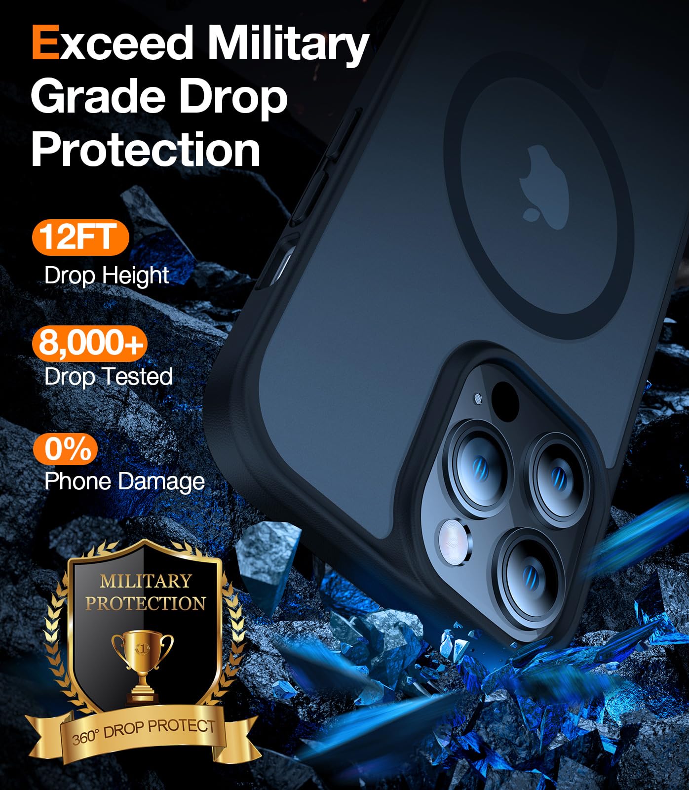 Torras Stronger Magnetic For Iphone 14 Pro Case, 12 Ft Military Grade Drop Tested, Compatible With Magsafe, Slim Protective Matte Silicone For Iphone 14 Pro Phone Case, Translucent Back/Black Edge