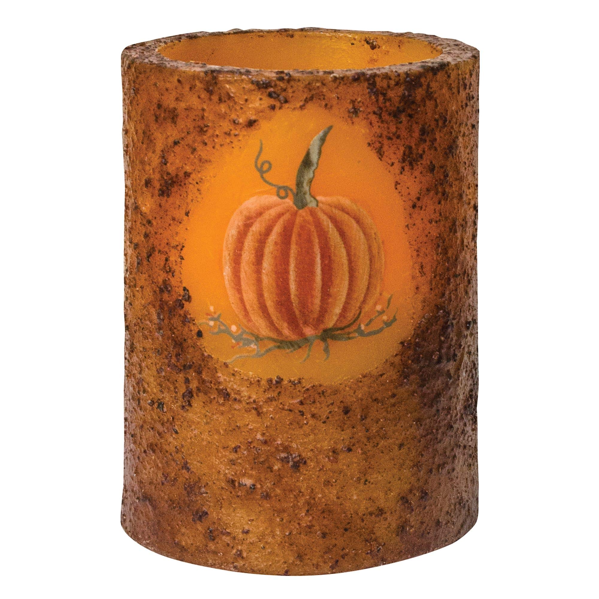 Cwi Gifts Burnt Mustard Battery Operated Pumpkin Timer Pillar, 3'' Wide X 4'' Tall, Multi