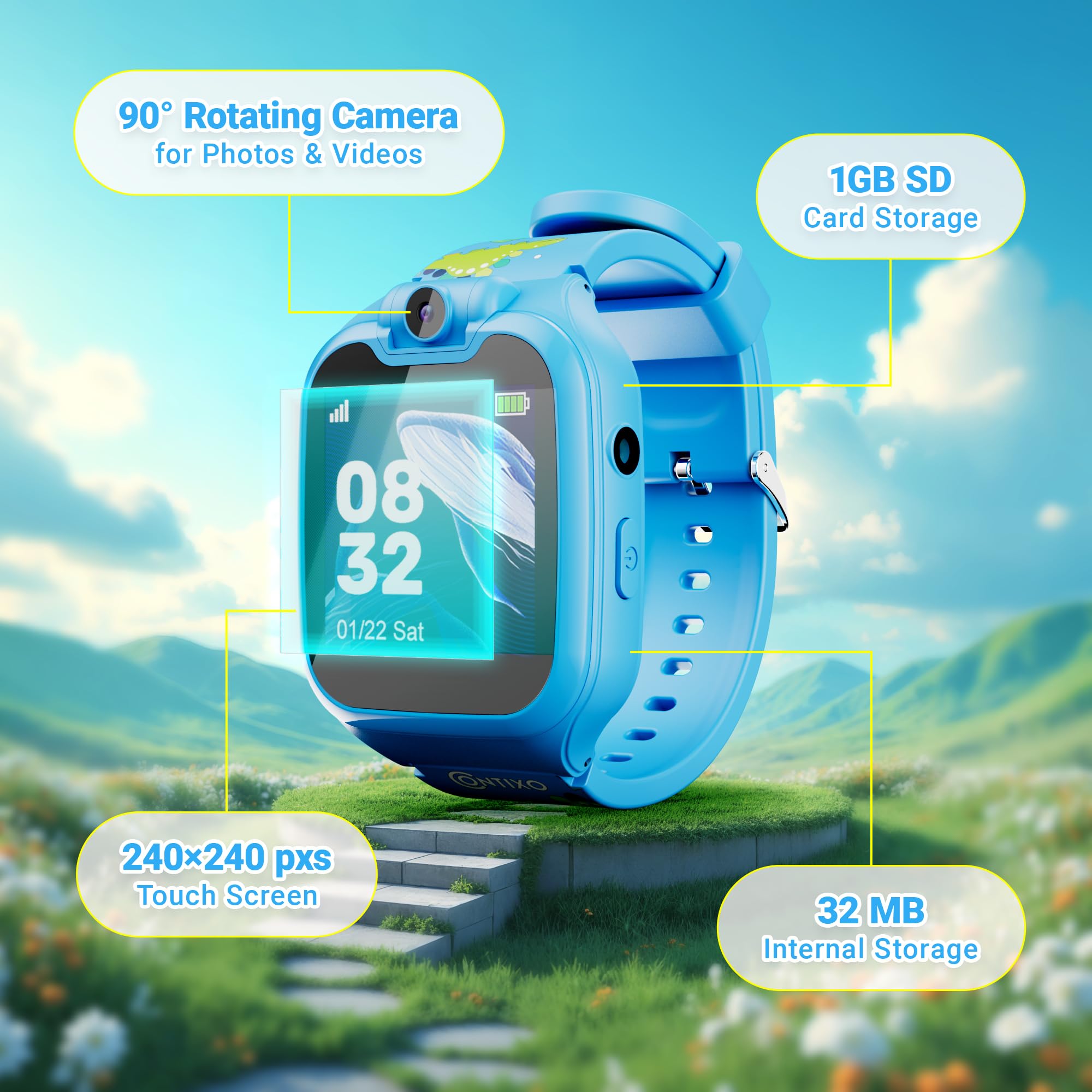 Contixo Kids Smart Watch-Hd Touch Screen Educational Smartwatch With Camera, Video & Audio Recording, Mp3 Music Player For Kids