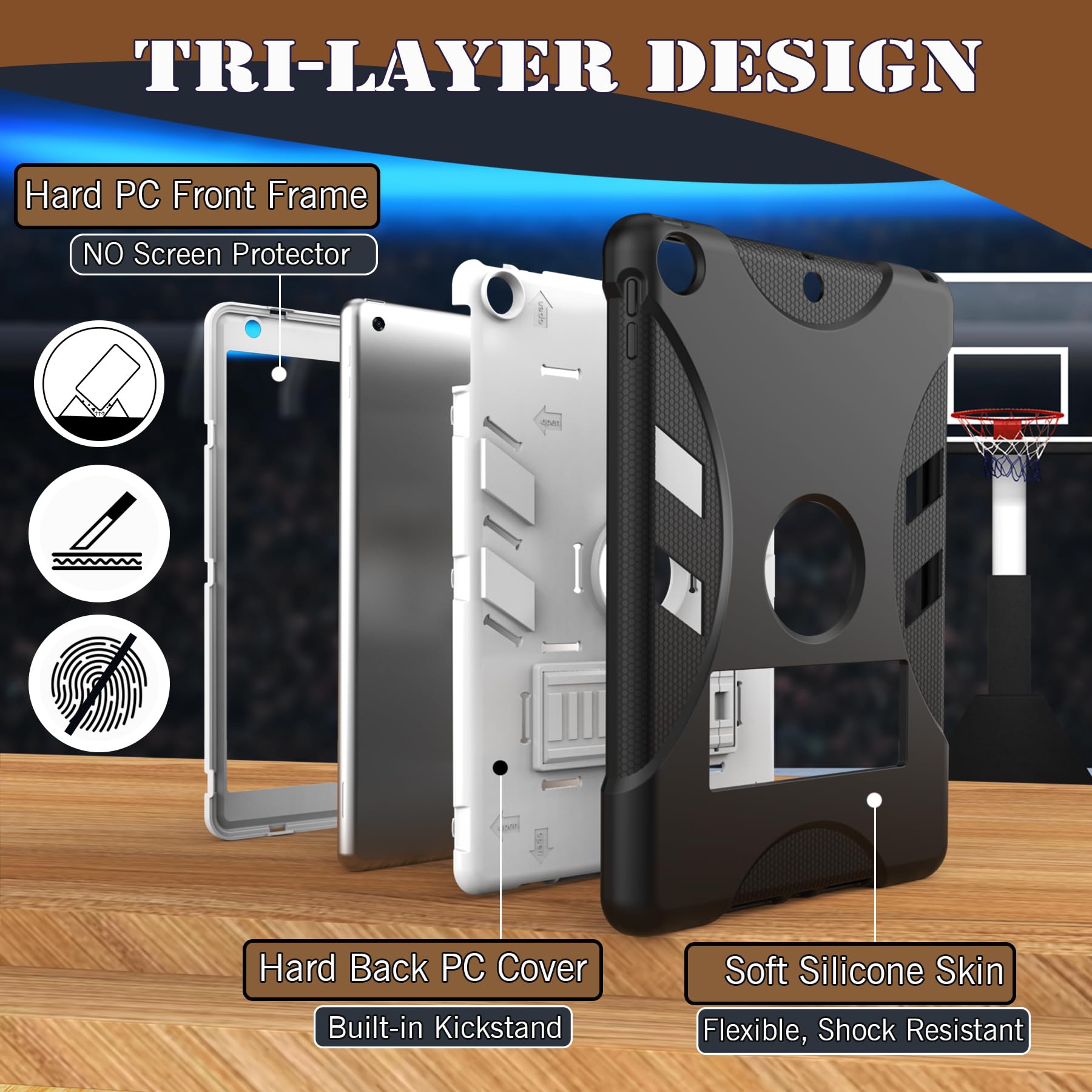 Rantice Case For Ipad 9Th/8Th/7Th Generation   Heavy Duty Shockproof Rugged Protective Case Ipad 10.2'' Cover With Built In Stan