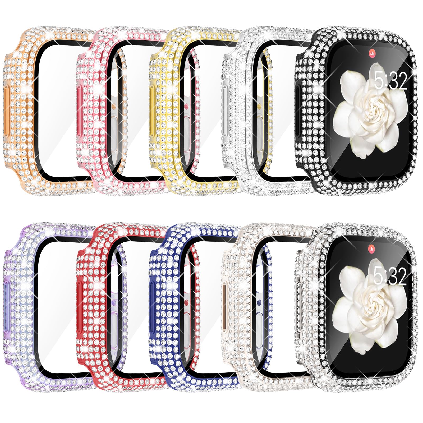 Kades ???? ???????? Compatible With Iwatch Accessories With Built In Tempered Glass Screen Protector Bling Crystal Diamond Rhine