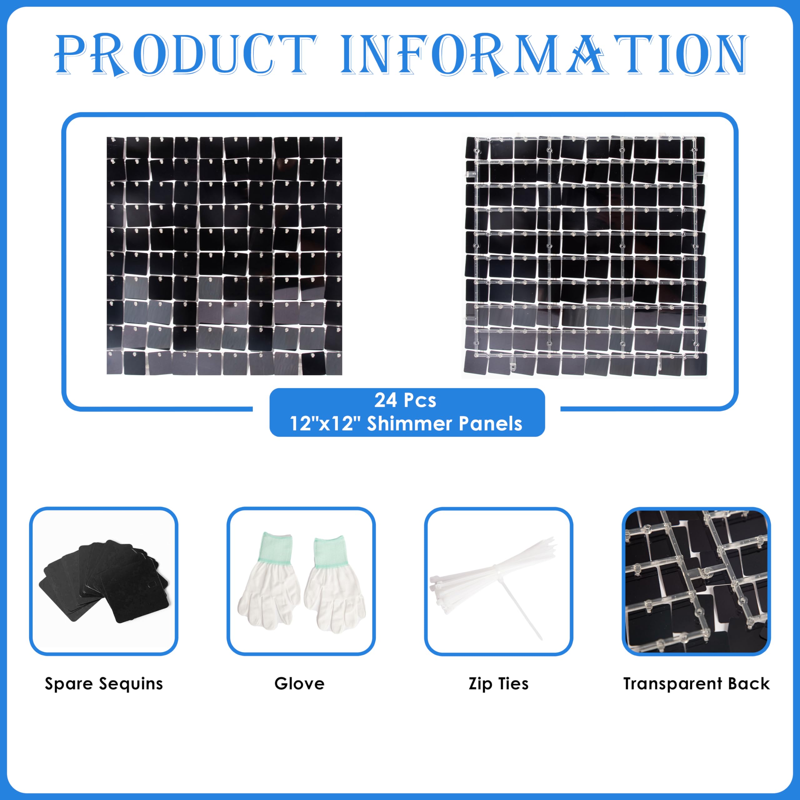 Shimmer Wall Backdrop Blue Square Sequin Wall Panel Backdrop Decor For Wedding, Anniversary, Birthday, Party, 24 Panels